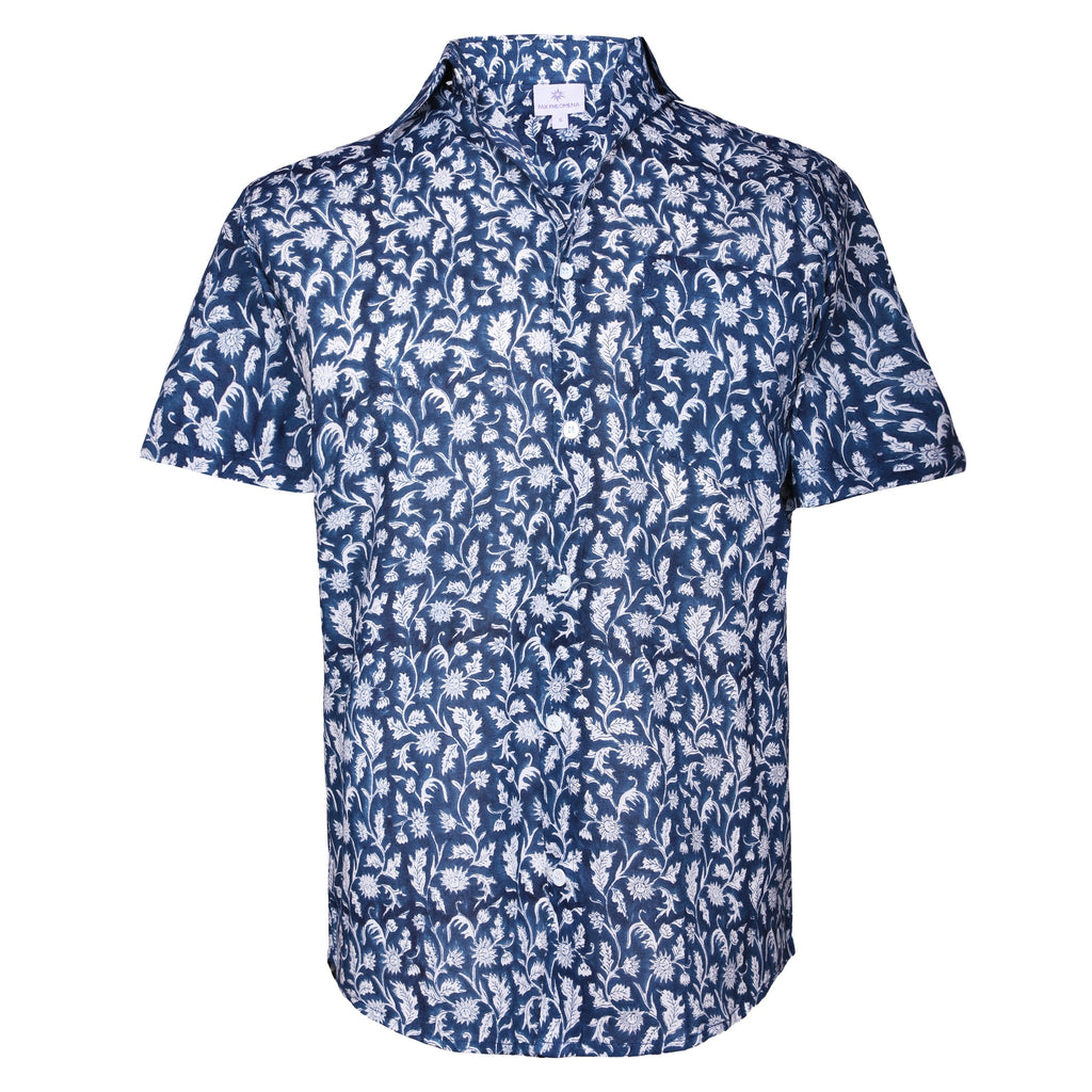 Chandra Blue Floral Men's Short Sleeve Shirt