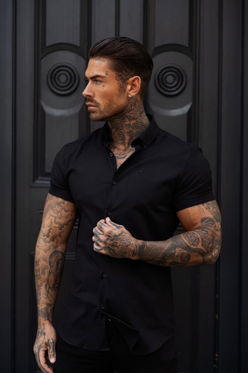 Father Sons Classic Stretch Oxford Short Sleeve Black - FS1013