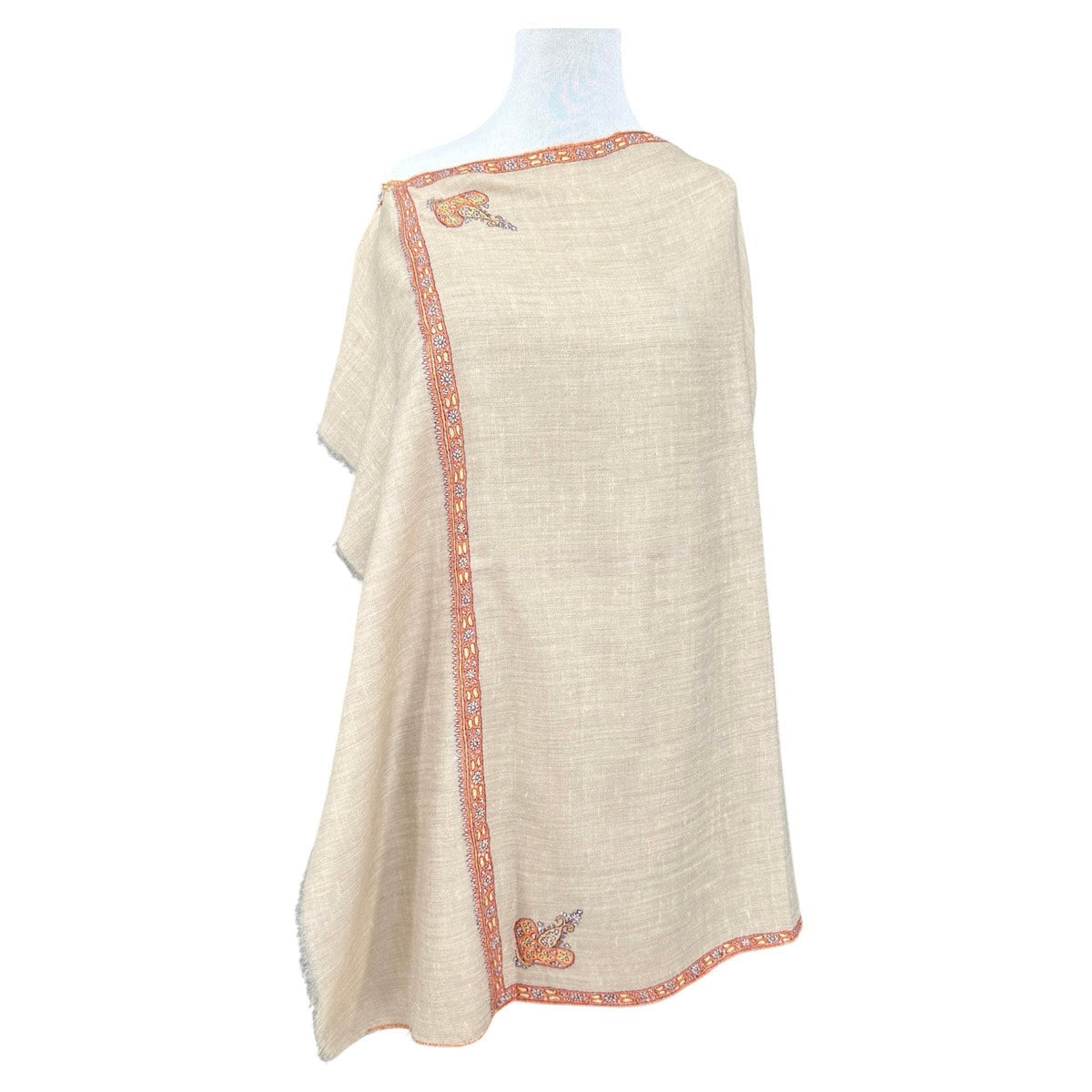 Natural Hand Embroidered Pashmina Shawl One of a Kind