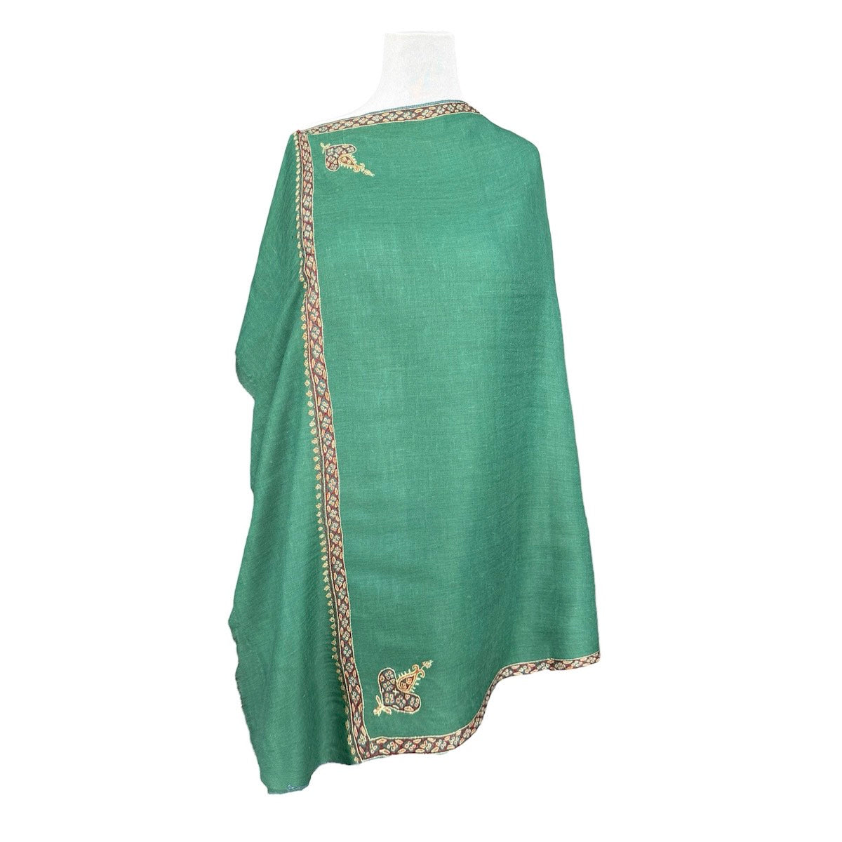Capri Green Hand Embroidered Pashmina Shawl One of a Kind