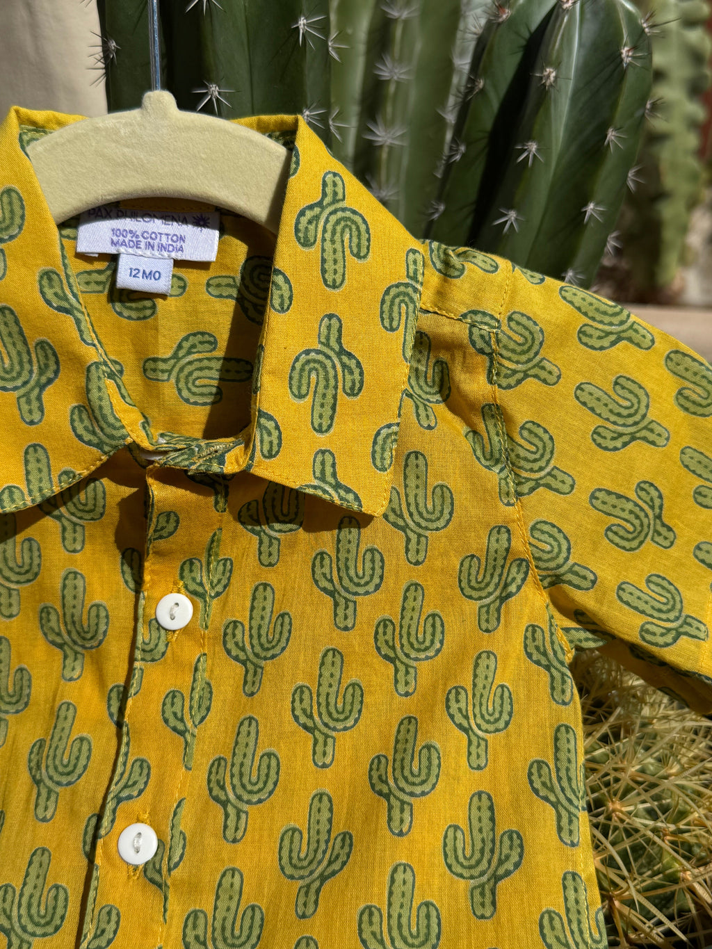 Prickly Pax Cactus Yellow Baby Button up Shirt