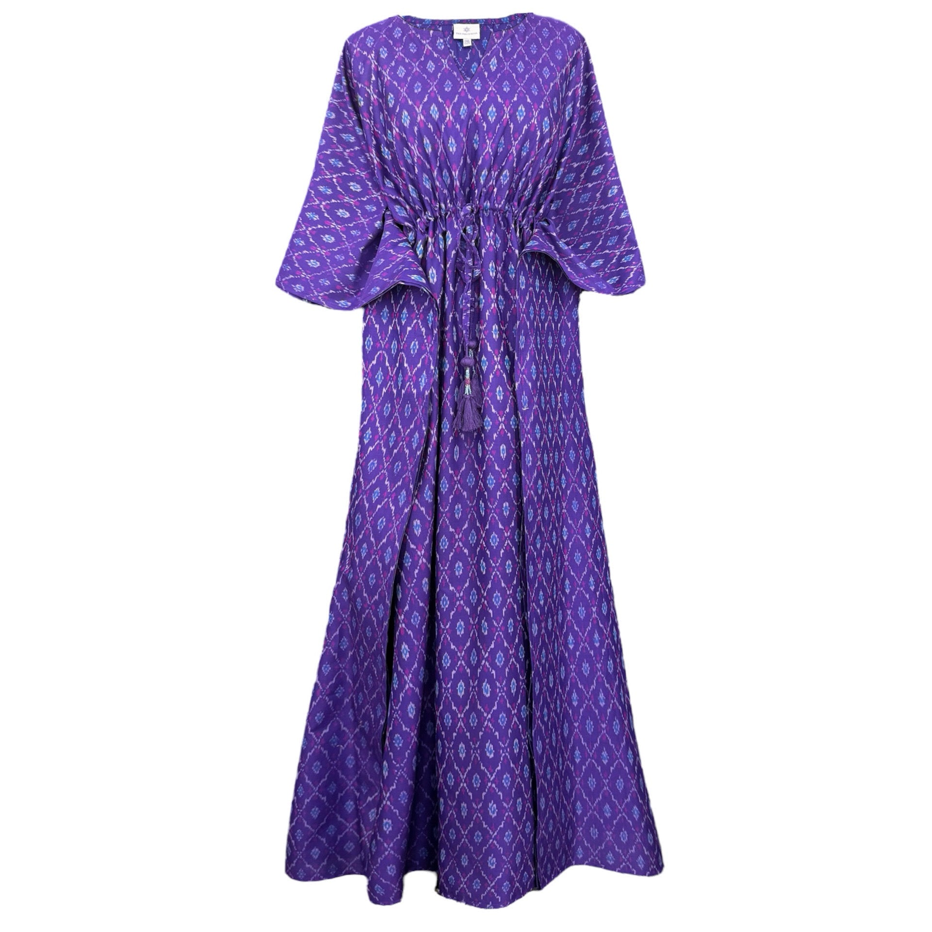 Tarini Purple Silk Cotton Ikat Maxi Kaftan Dress