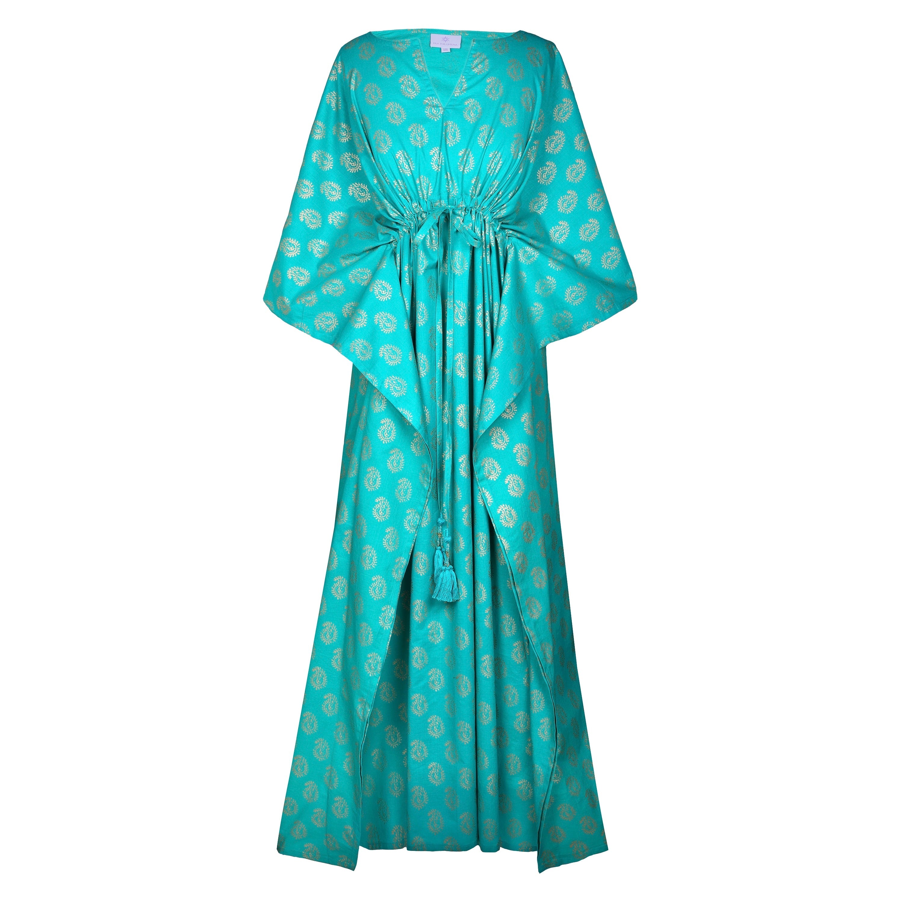 Meera Turquoise Paisley Maxi Kaftan Dress