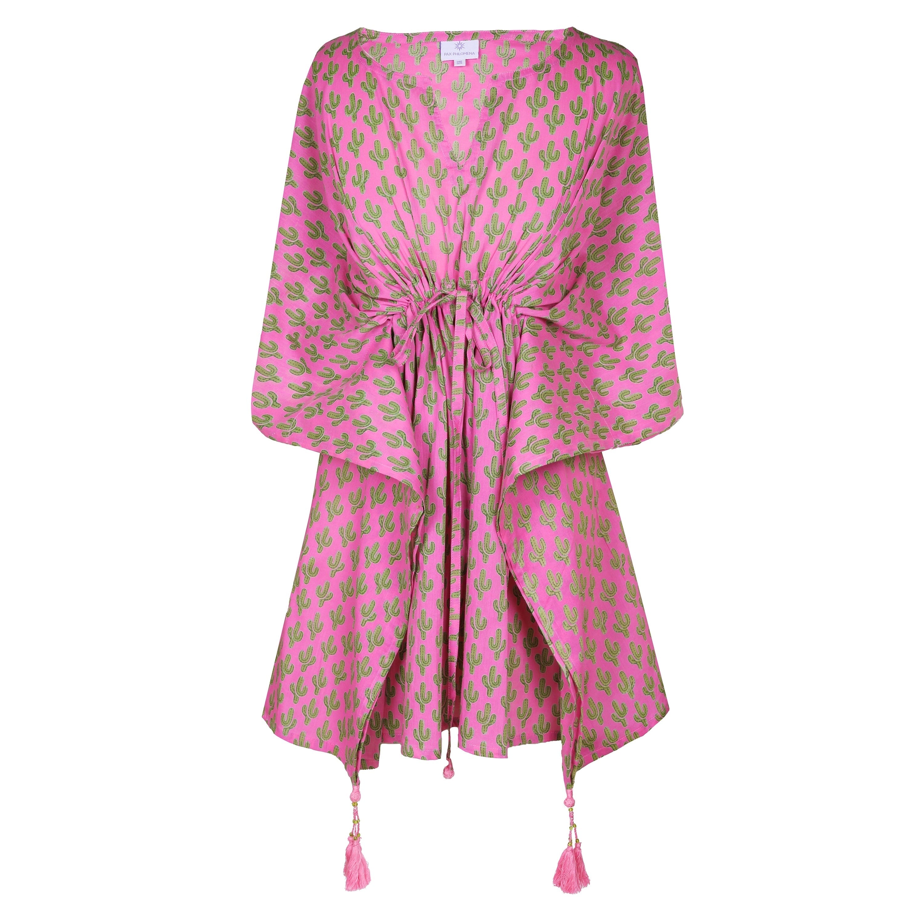Pink Prickly Pax Cactus Short Kaftan