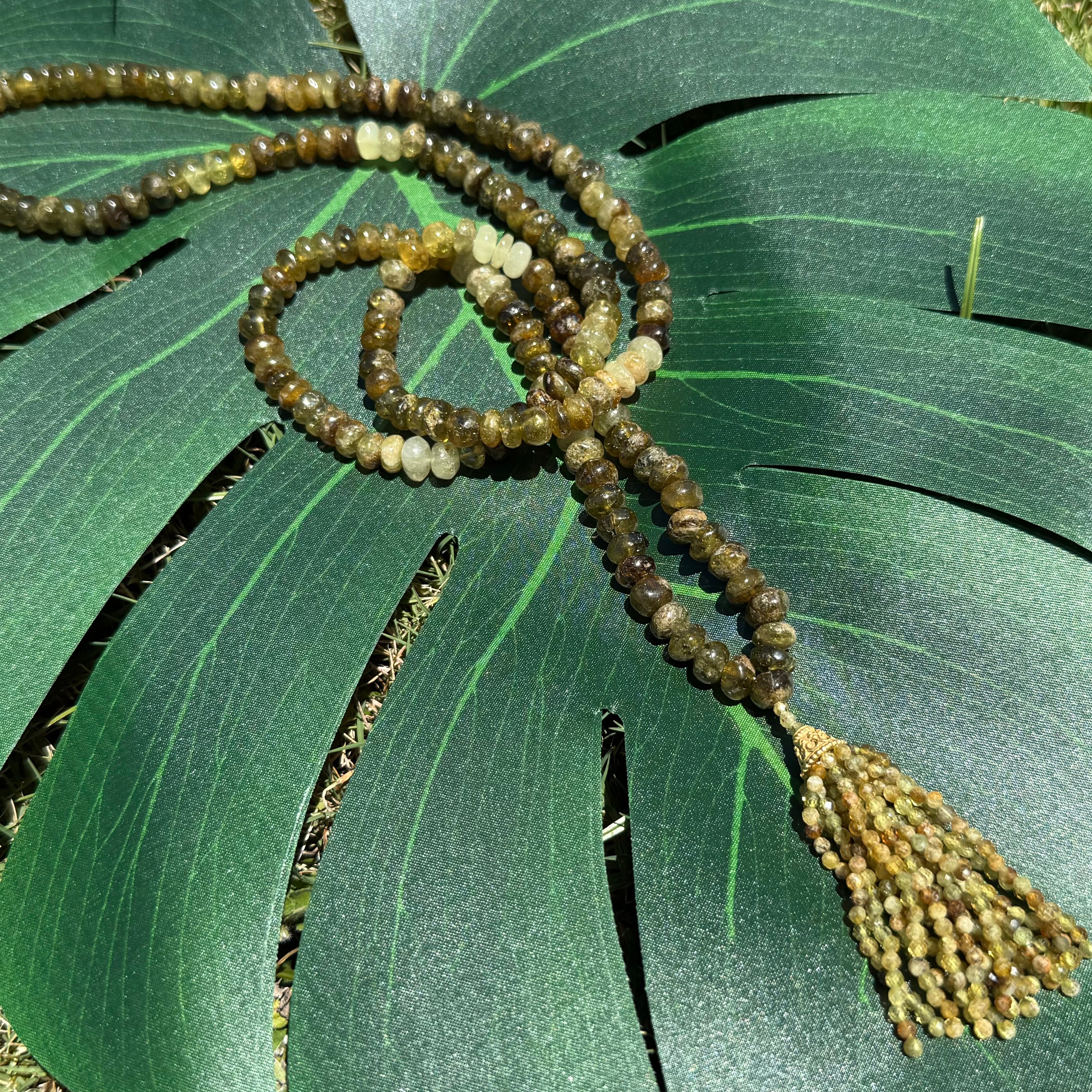 Semi Precious Grossular Green Garnet  Mala Necklace