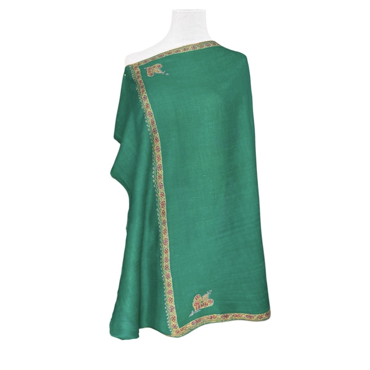 Sea Green Hand Embroidered Pashmina Shawl One of a Kind