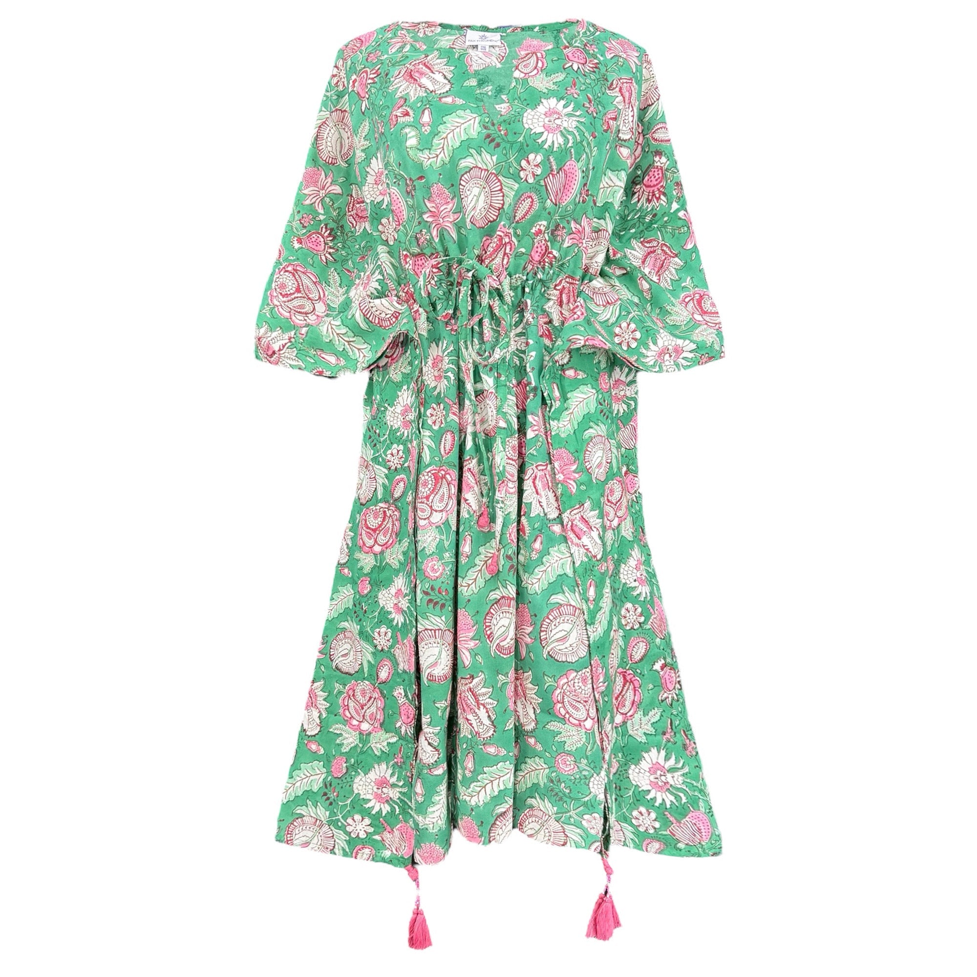 Capri Green Floral Midi Kaftan Dress