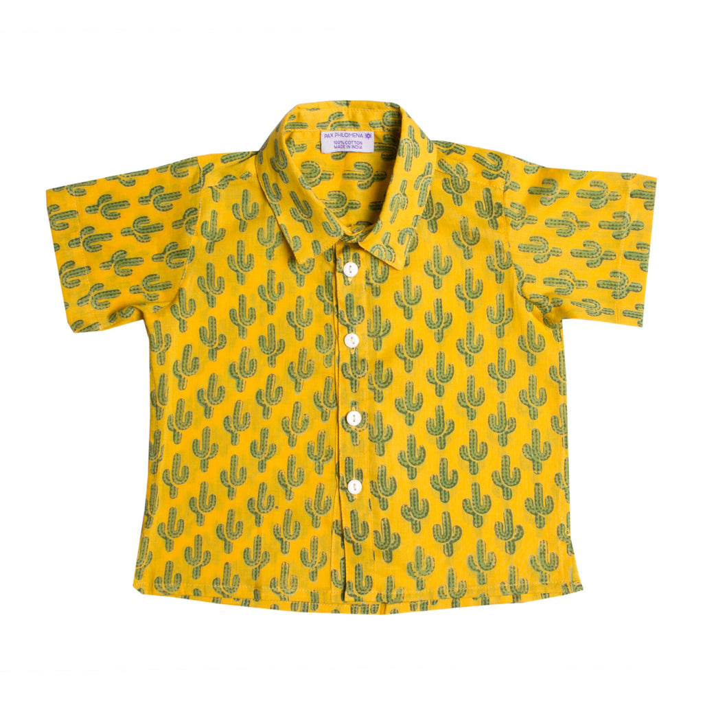 Prickly Pax Cactus Yellow Baby Button up Shirt