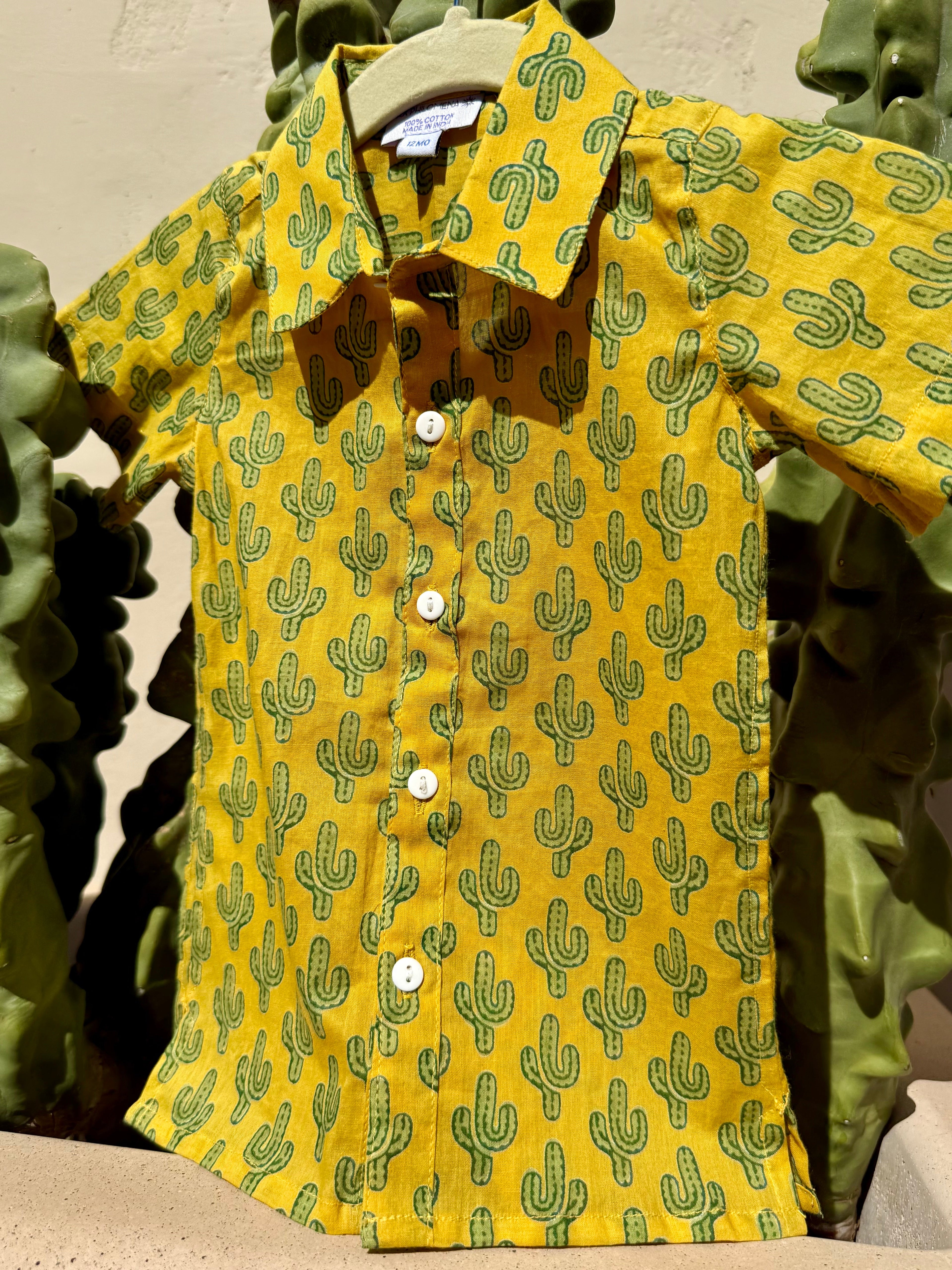 Prickly Pax Cactus Yellow Baby Button up Shirt