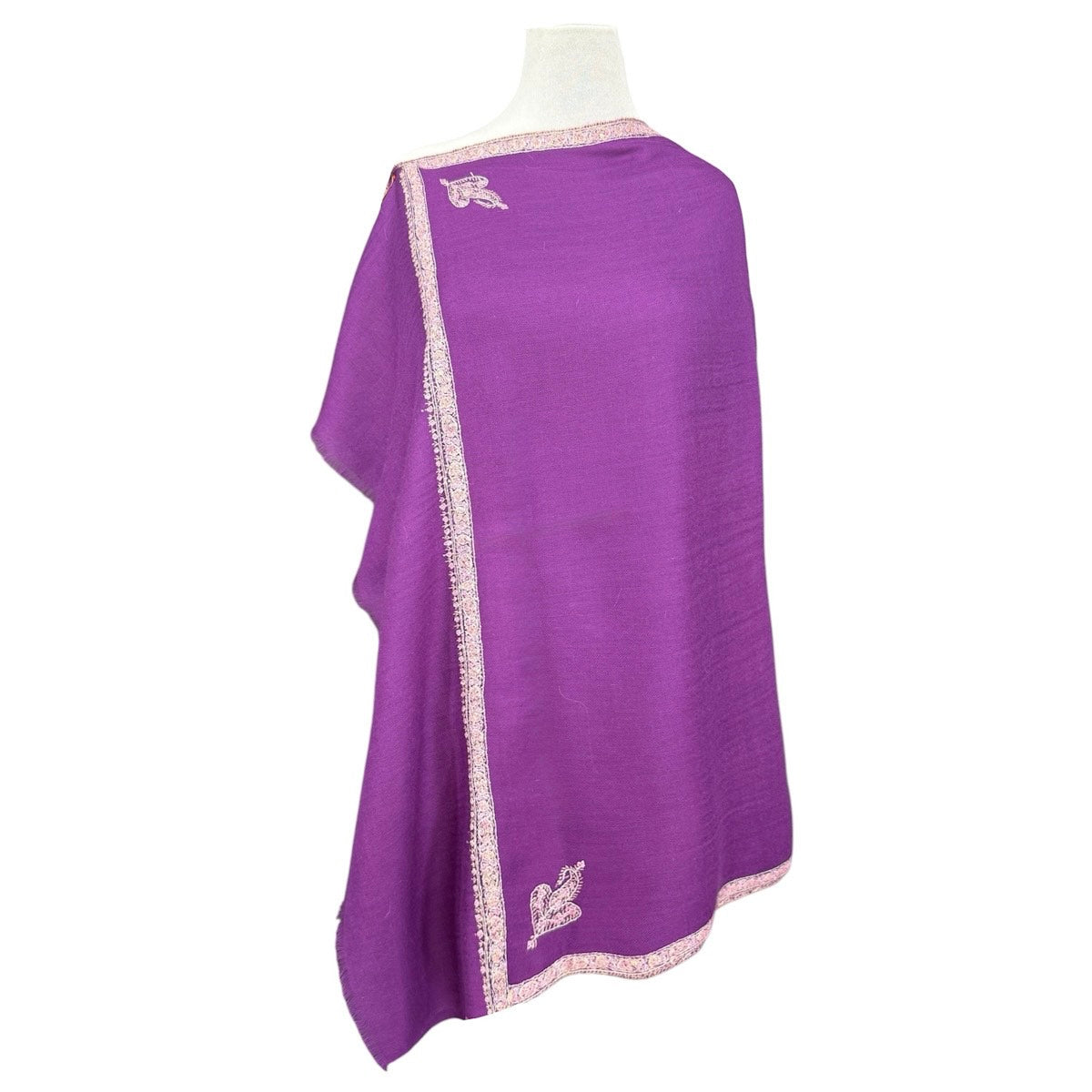 Purple Hand Embroidered Pashmina Shawl One of a Kind