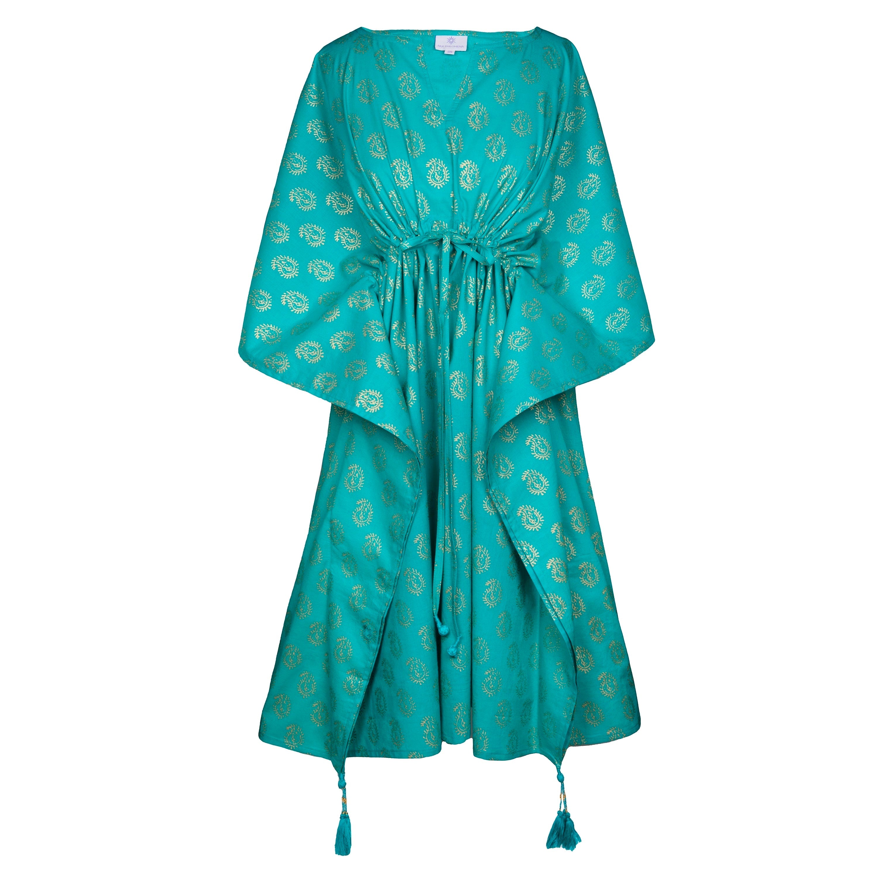 Meera Turquoise Paisley Midi Kaftan Dress Store Credit