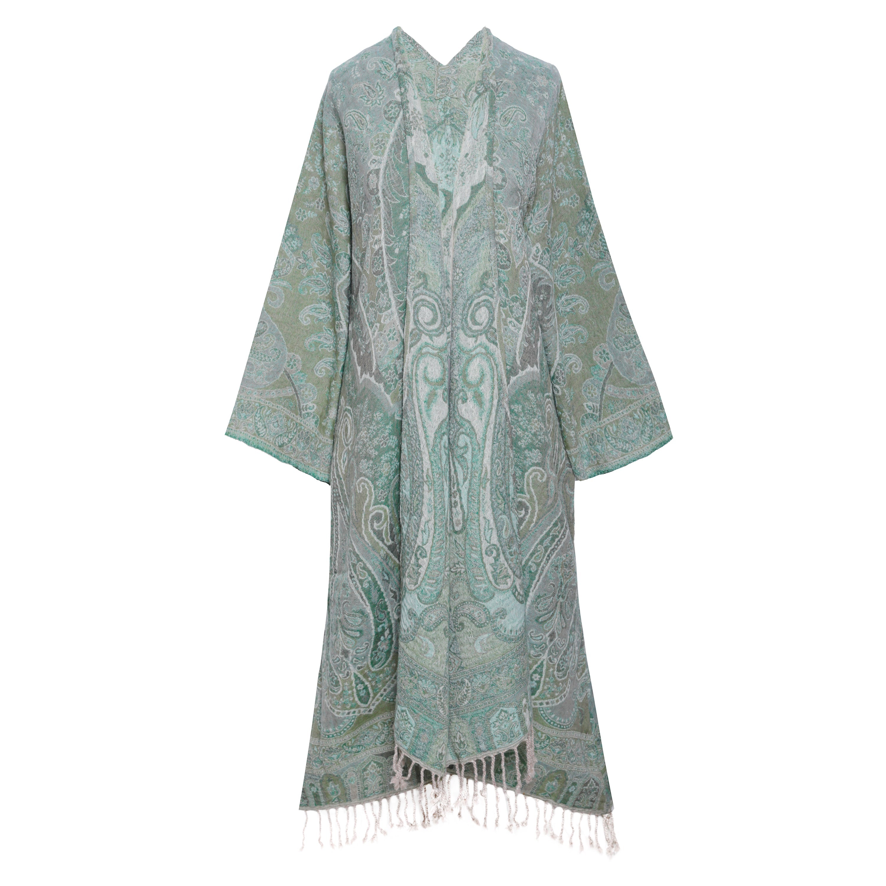 Hara Green Paisley Boiled Wool Kimono Coat
