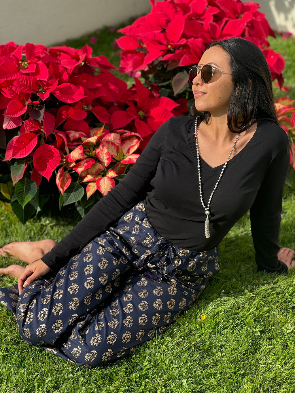 Nefertiti Navy Paisley Cotton Lounge Pant Store Credit