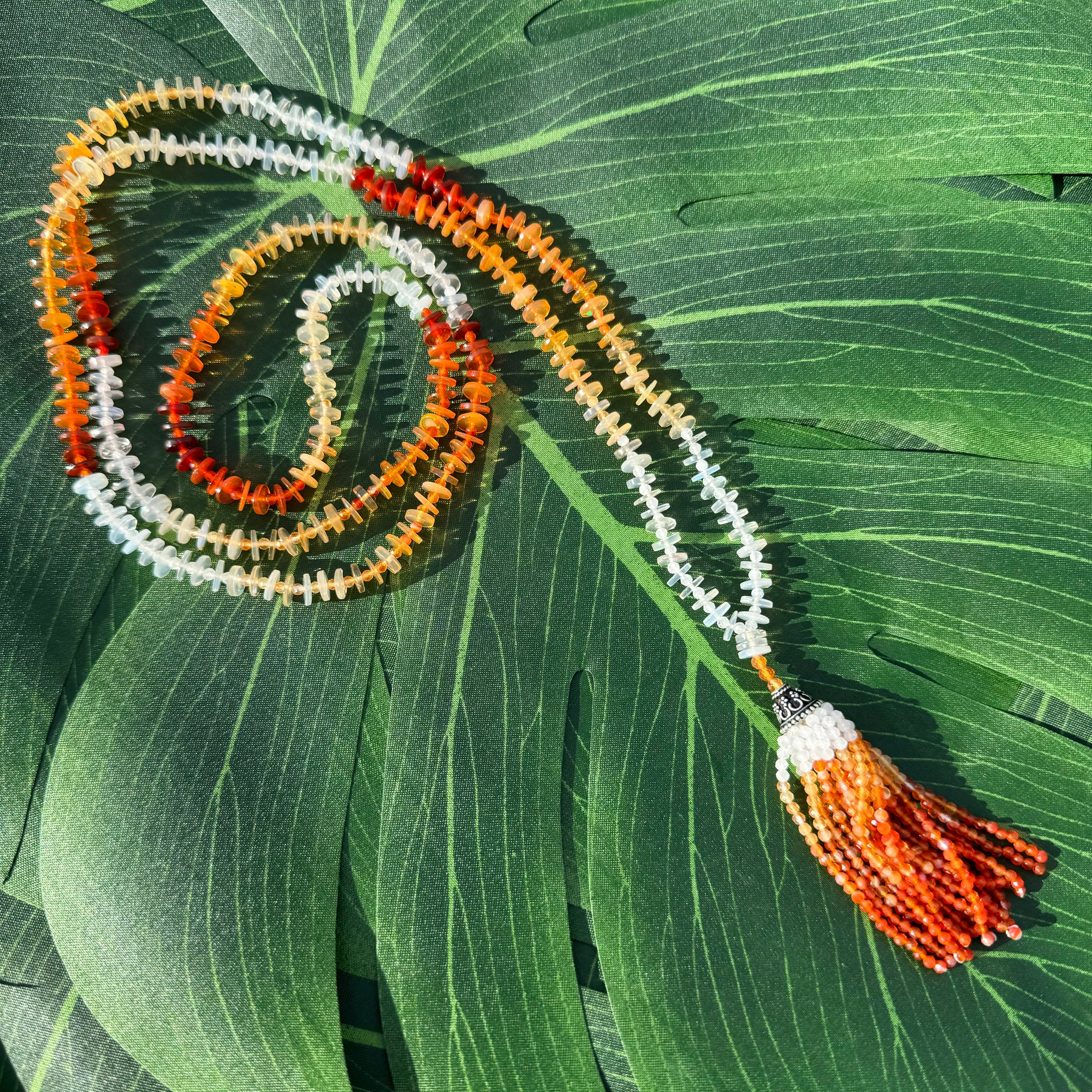 Rare Ombre Fire Opal Mala Necklace