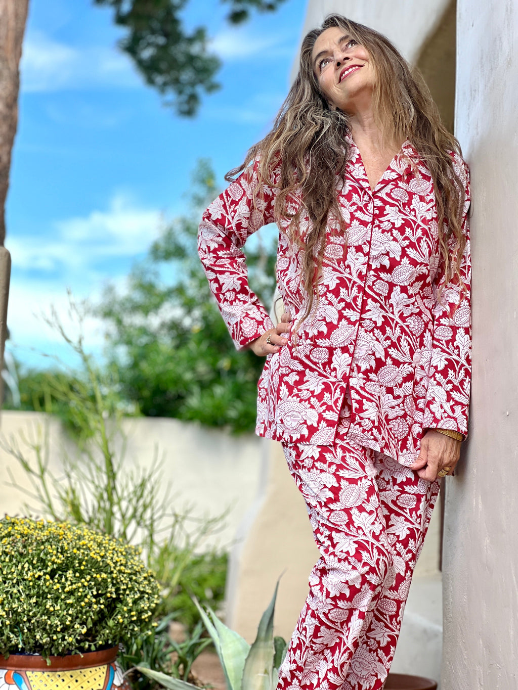 Laura Red Floral Cotton Pajamas Long Sleeve Store Credit