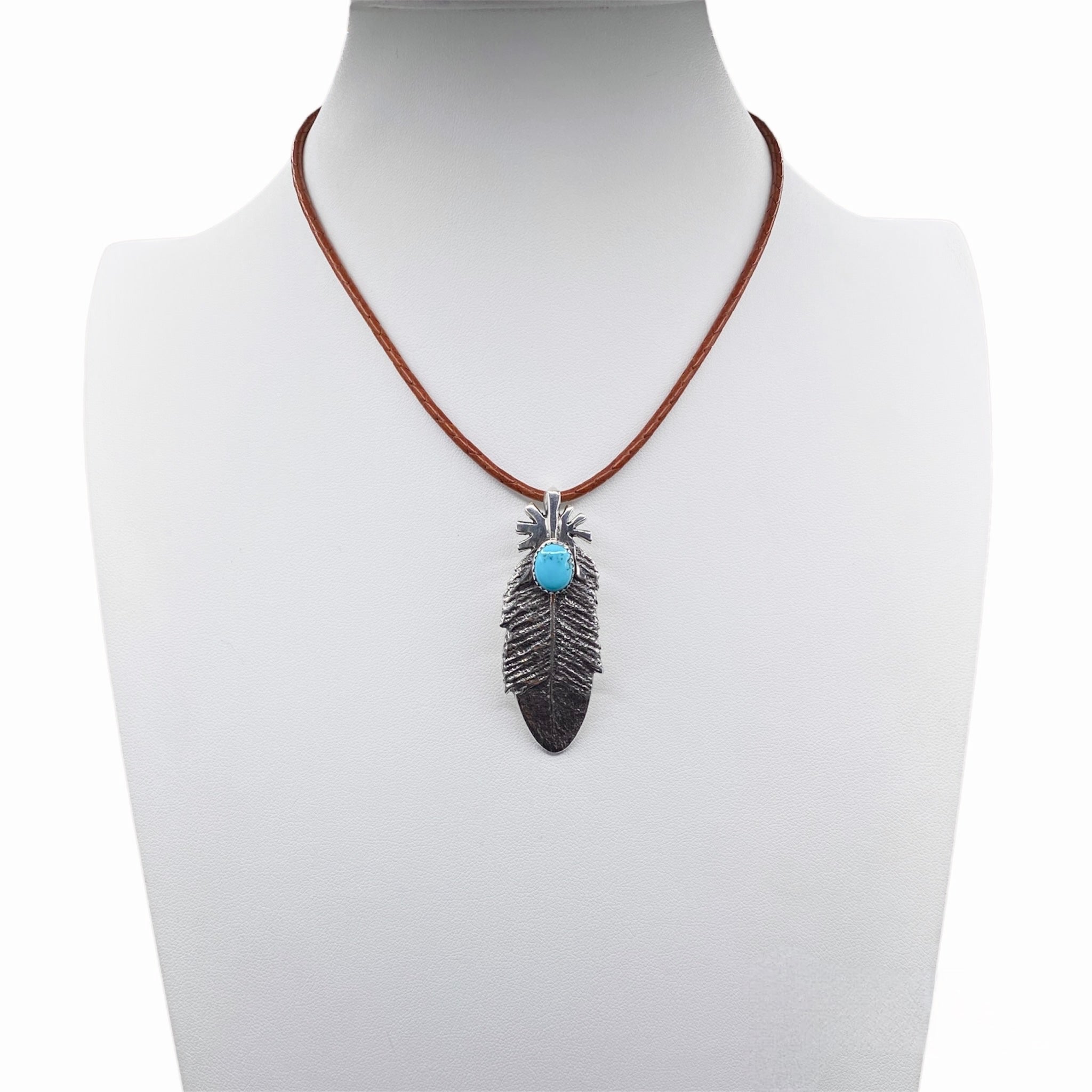 Navajo Silver Sleeping Beauty Turquoise Feather Pendant