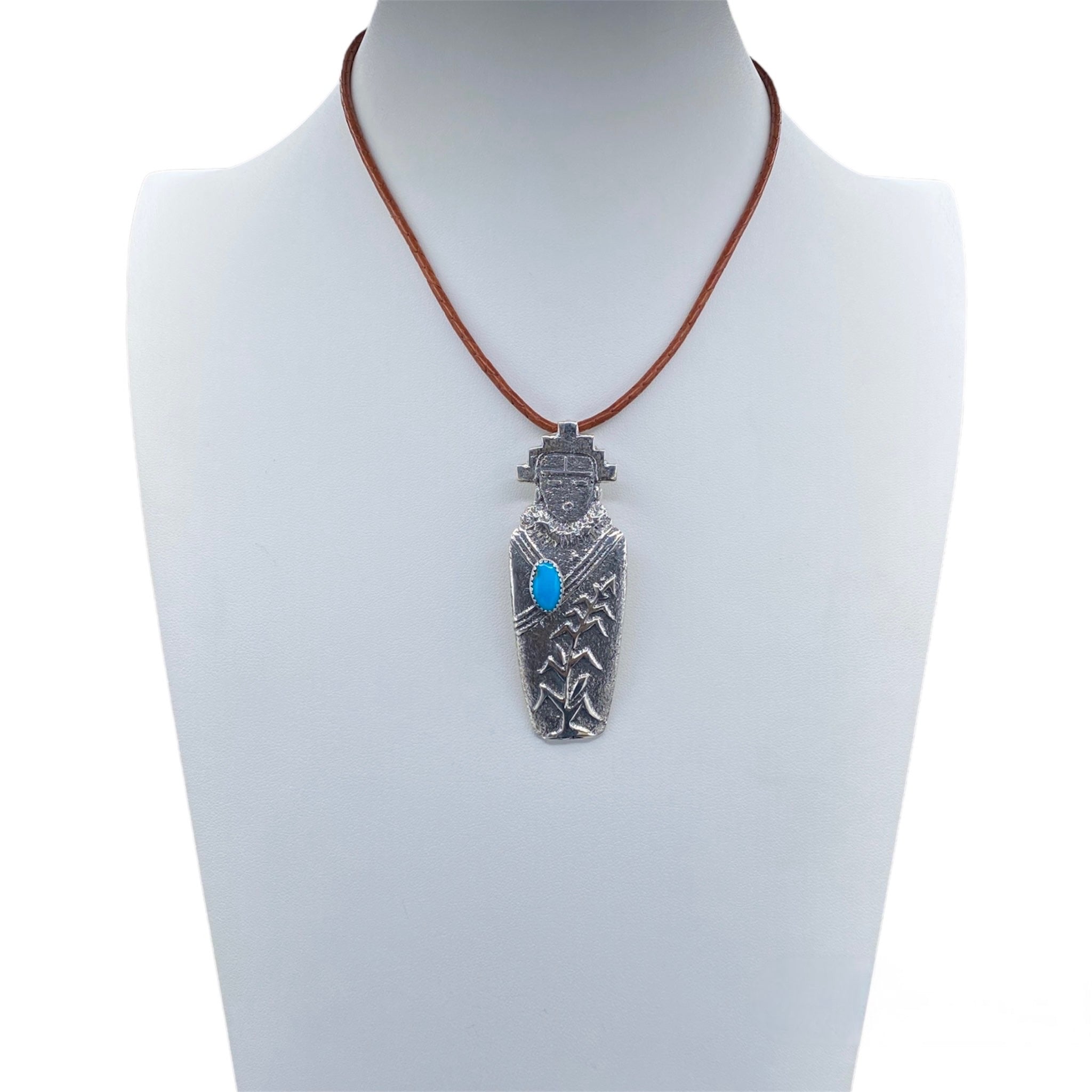 Sterling Silver Navajo Sleeping Beauty Turquoise Corn Maiden Necklace