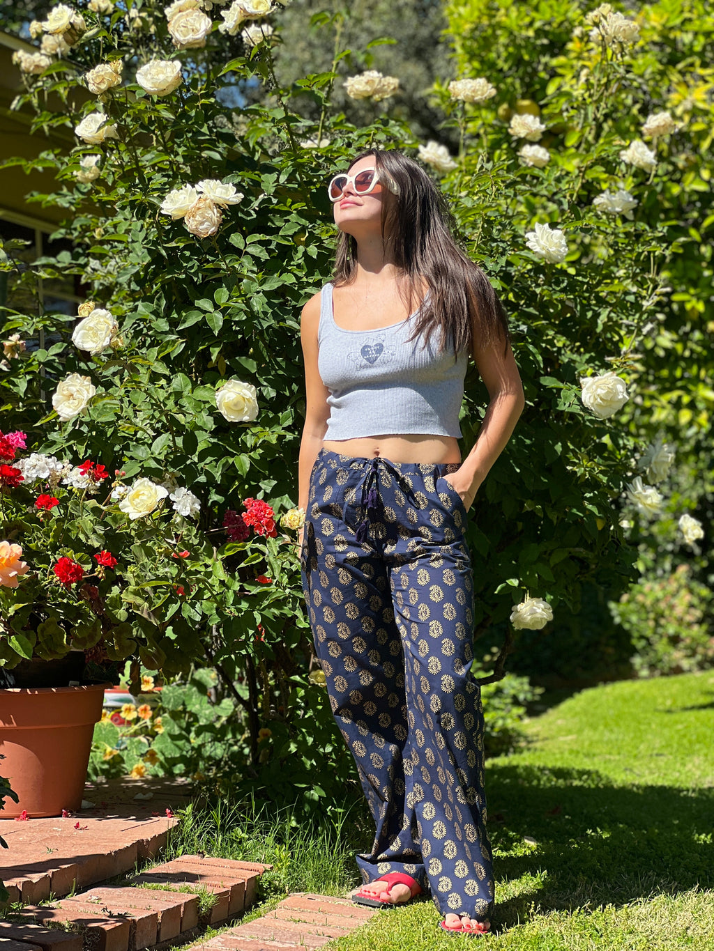 Nefertiti Navy Paisley Cotton Lounge Pant Store Credit