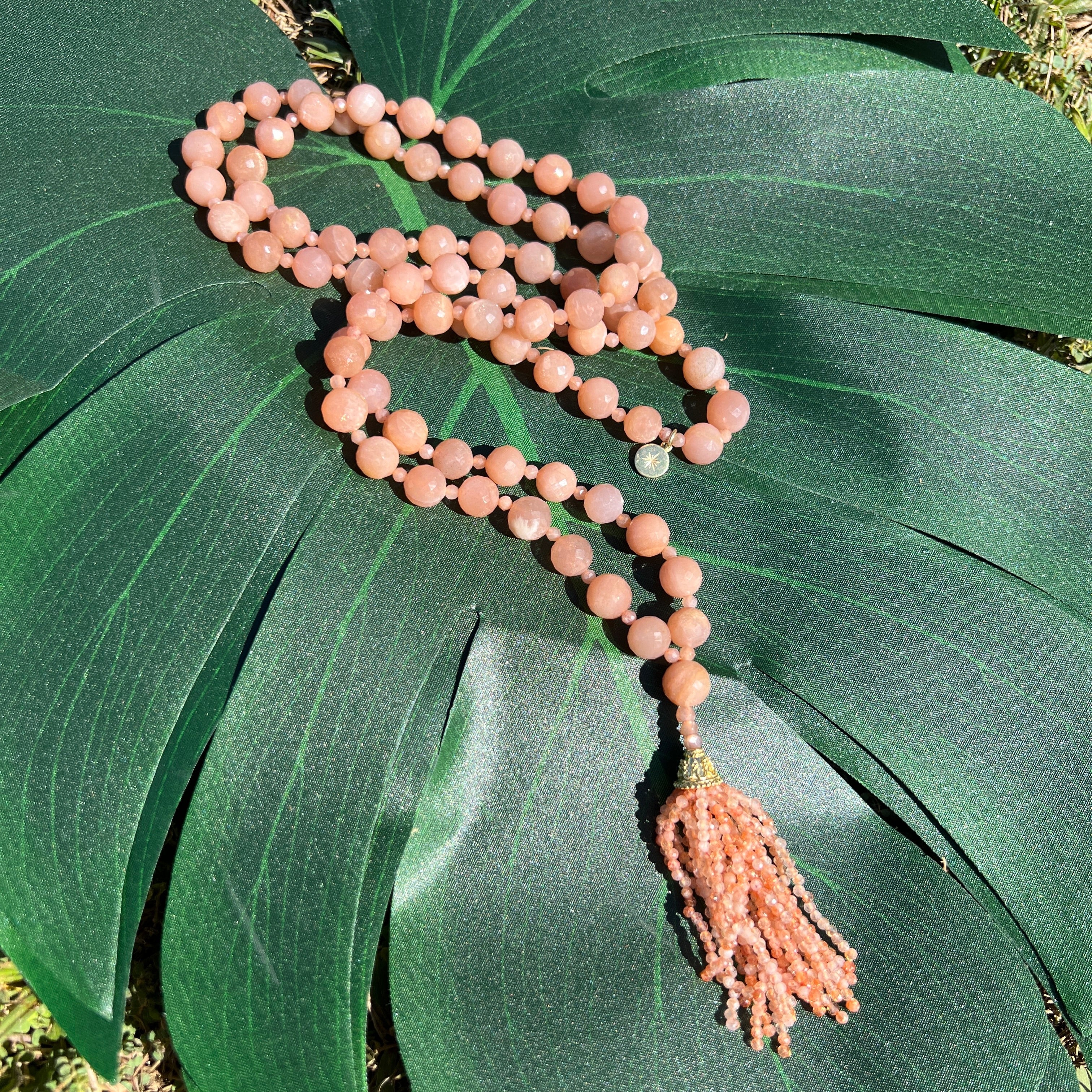 Peach Moonstone Faceted Mala Necklace