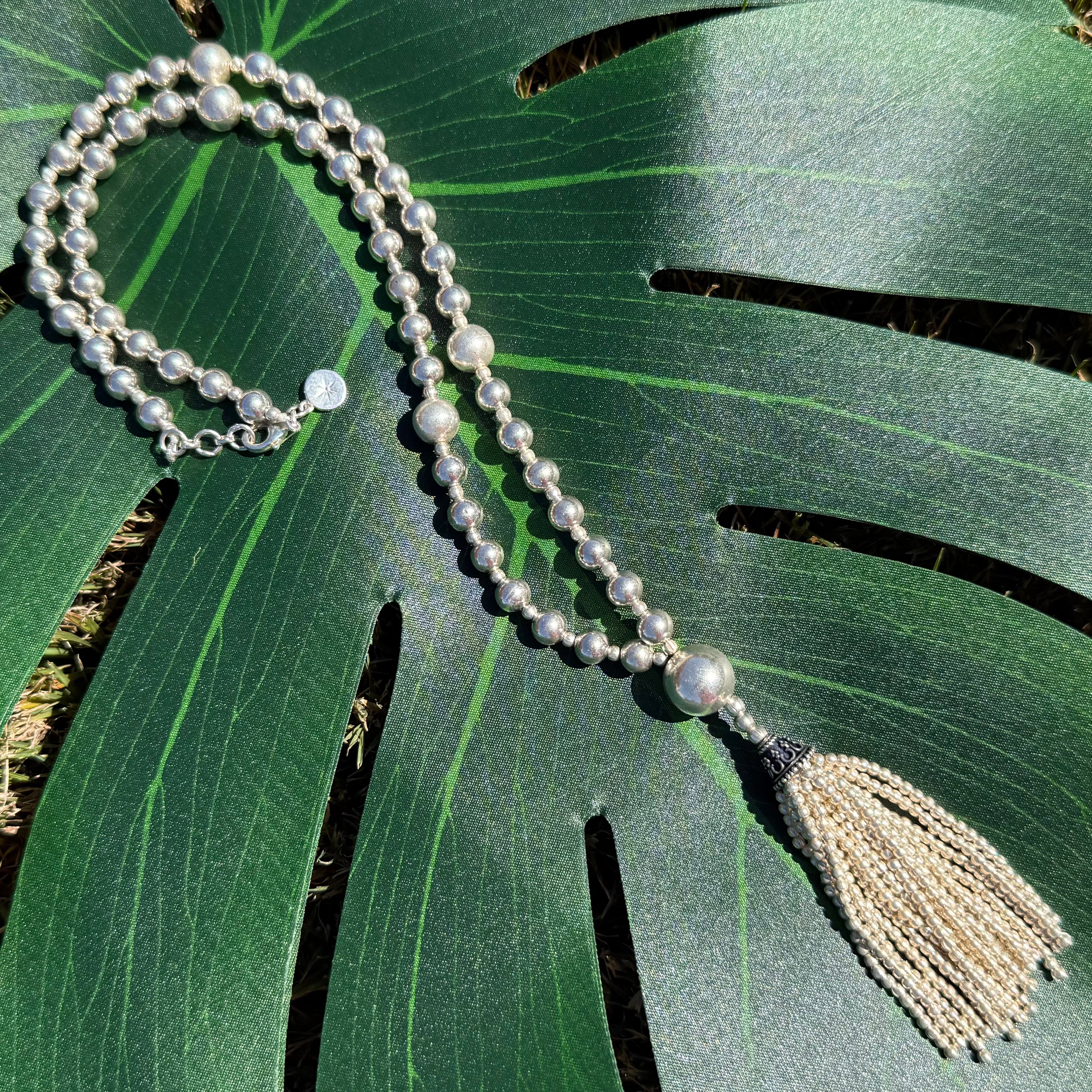 Pure Silver Mini Mala Tassel Necklace