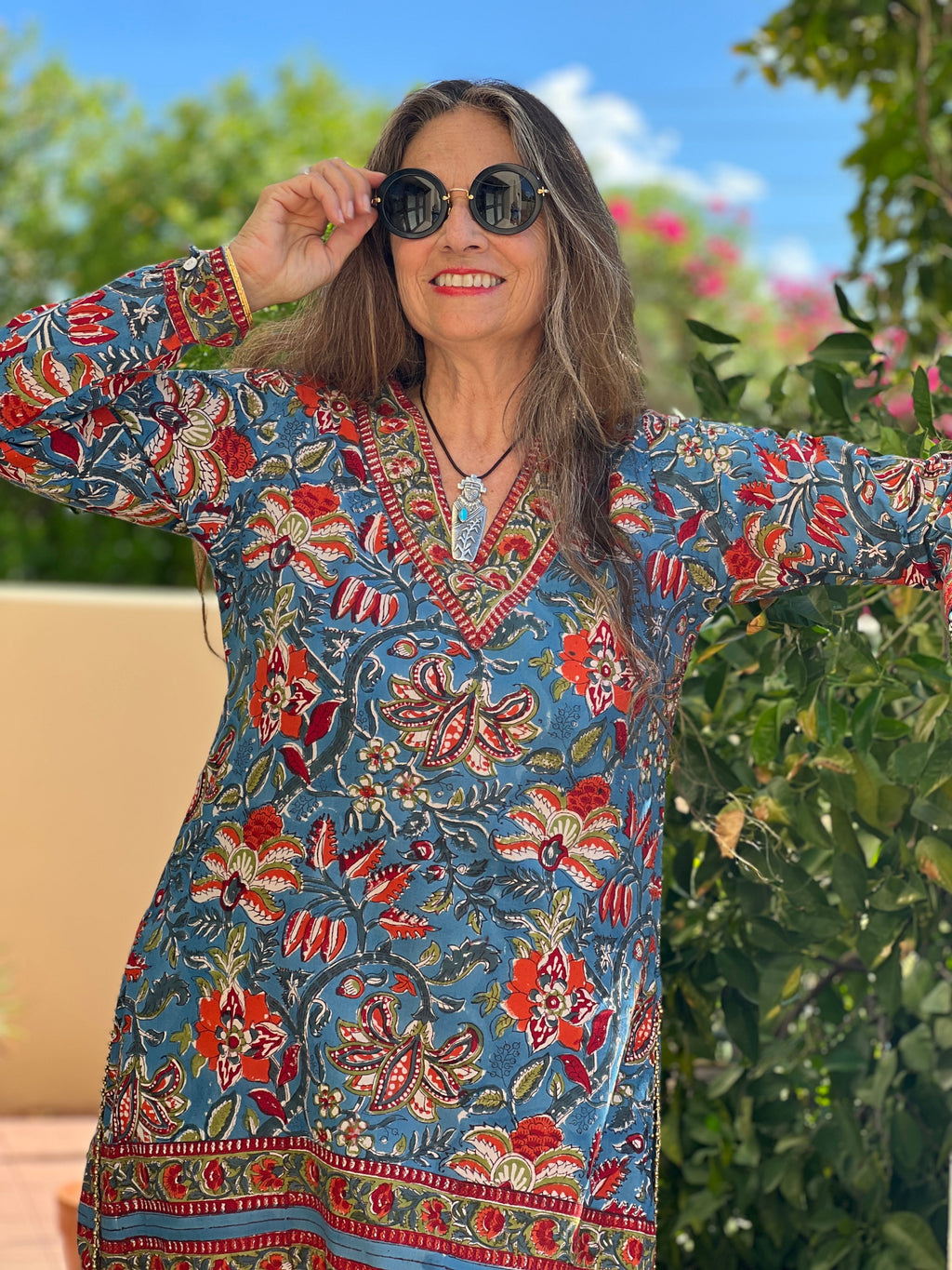 Fleury Blue Floral Cotton Tunic