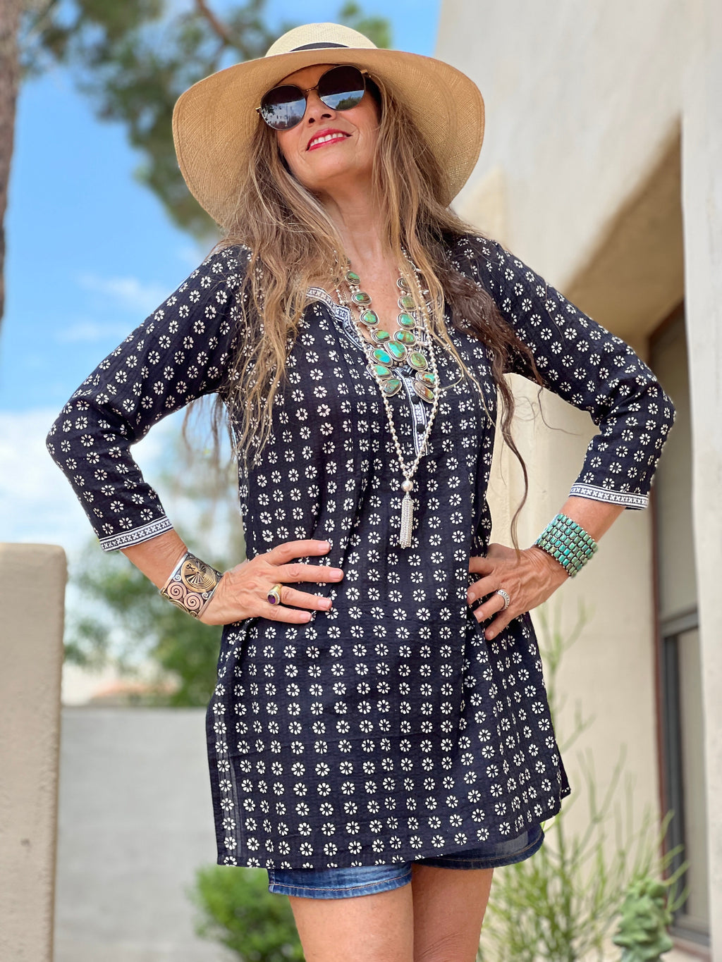 Manisha Black Floral Cotton Tunic