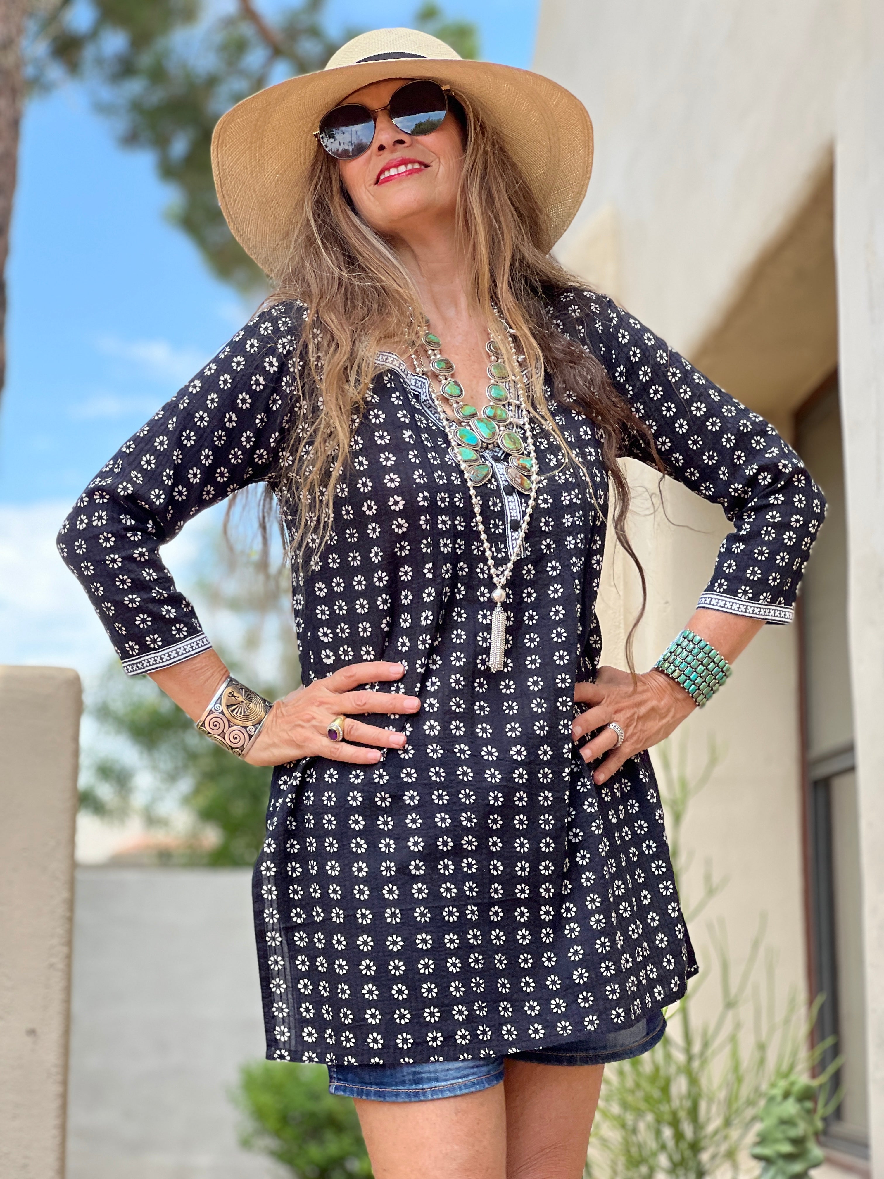 Manisha Black Floral Cotton Tunic