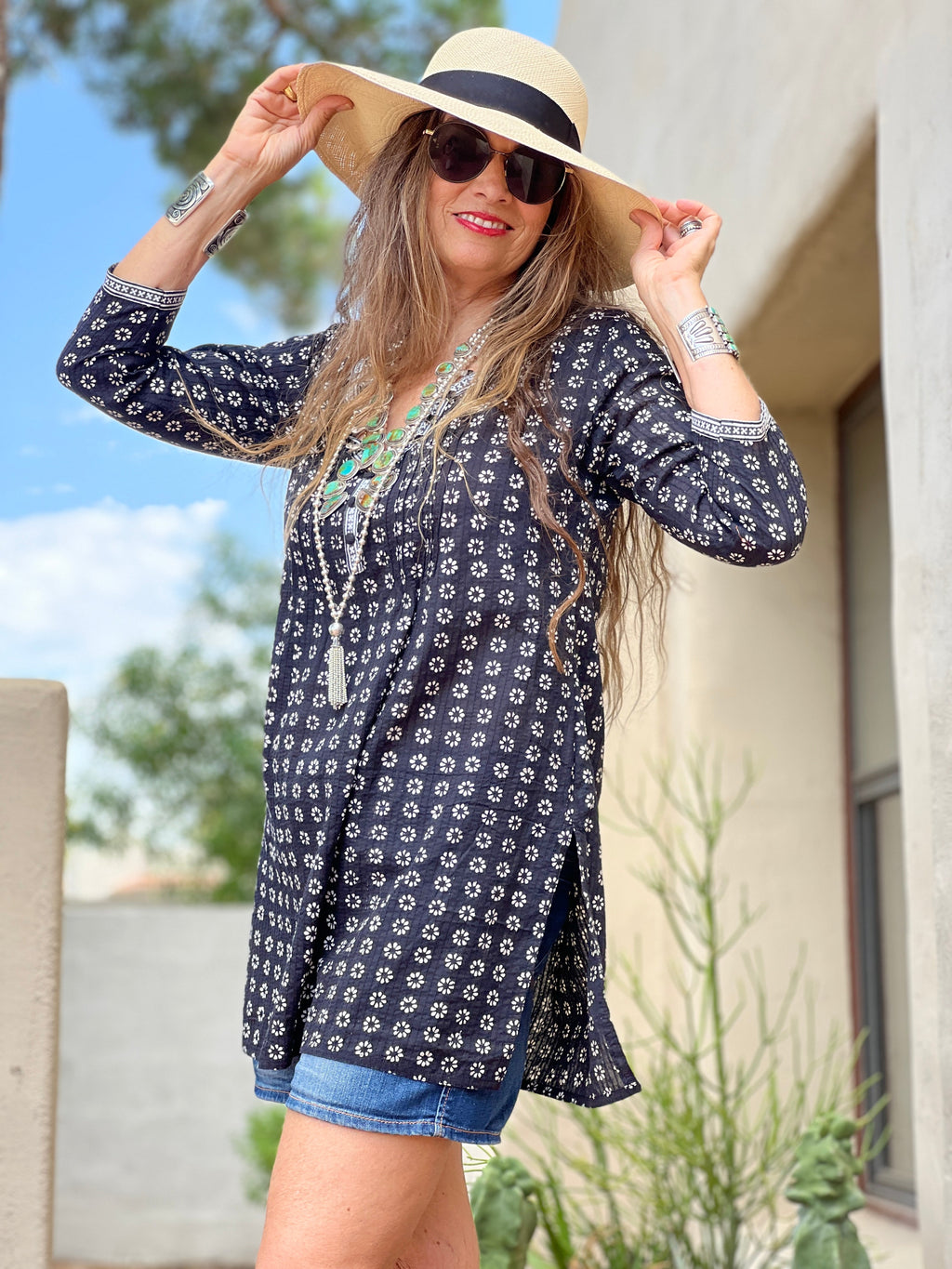 Manisha Black Floral Cotton Tunic