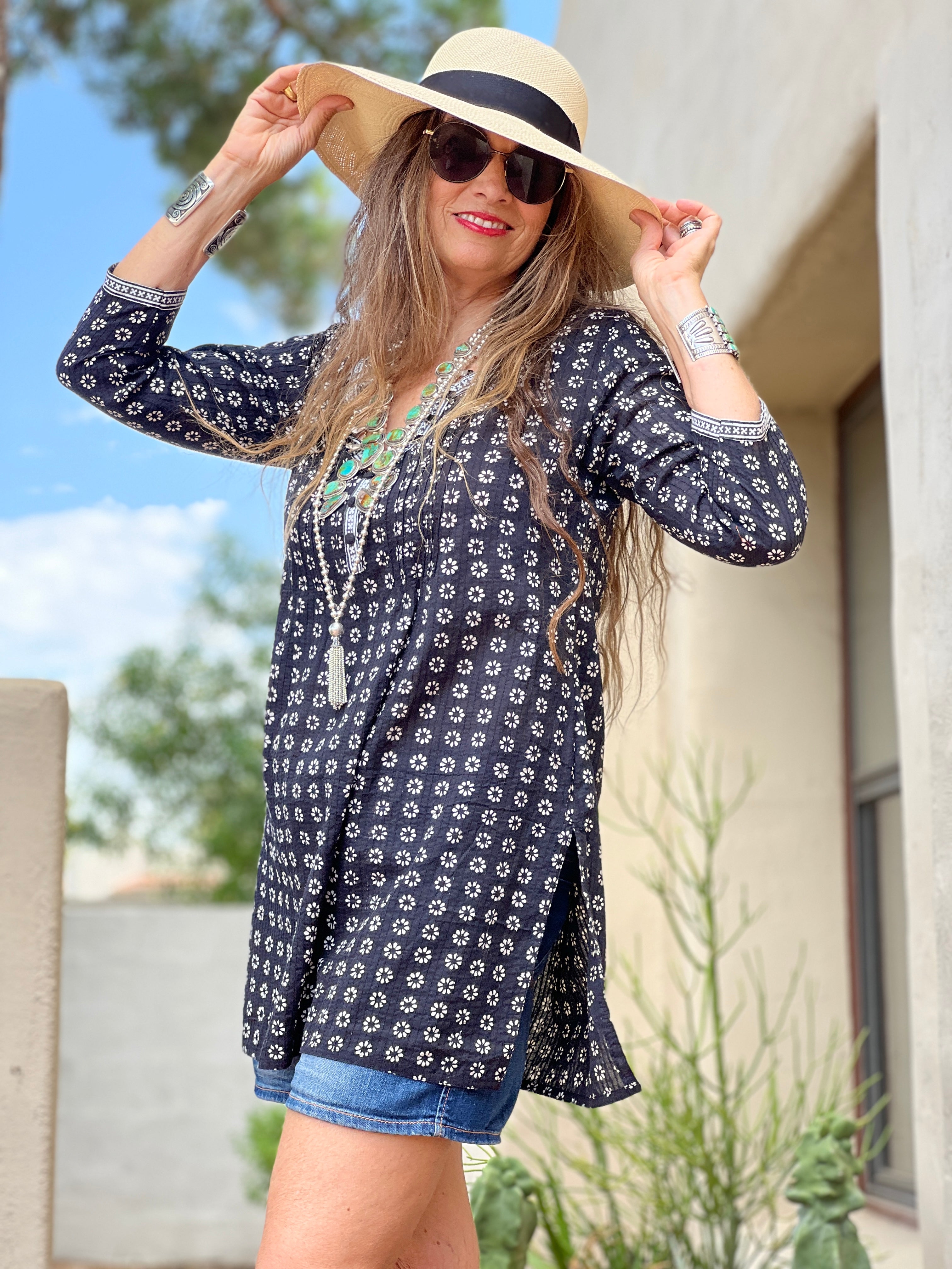 Manisha Black Floral Cotton Tunic