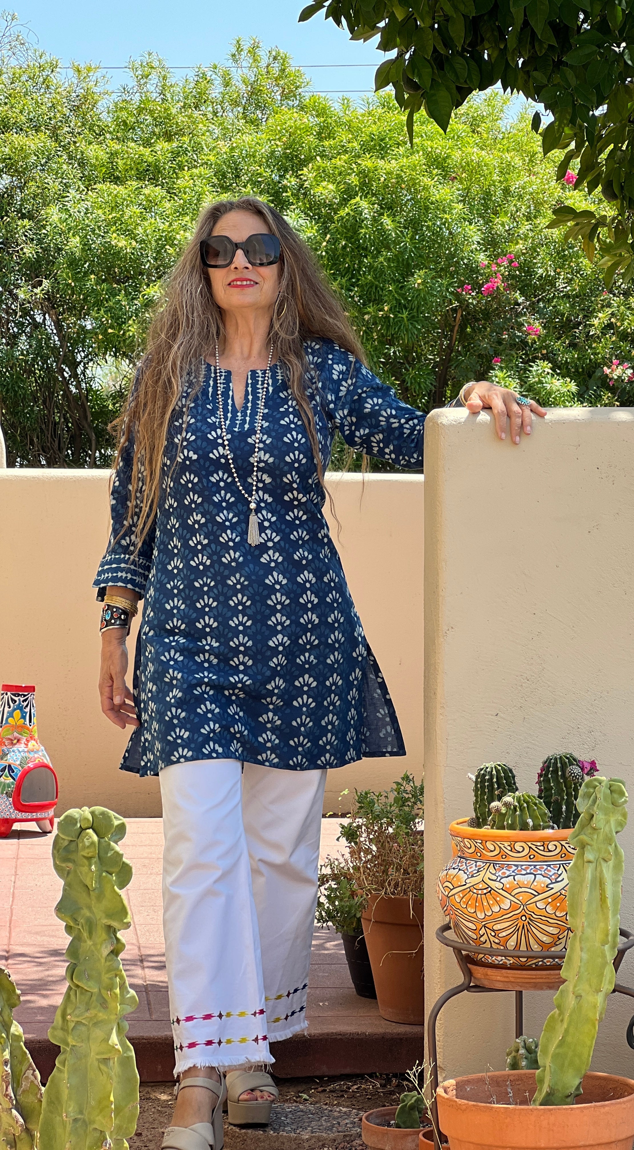 Mary Natural Indigo Dyed Block Printed Tunic Store Credit Only