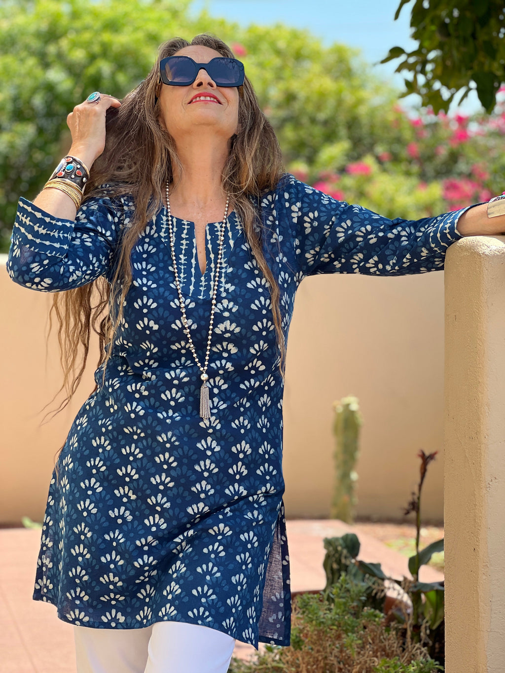 Mary Natural Indigo Dyed Block Printed Tunic Store Credit Only