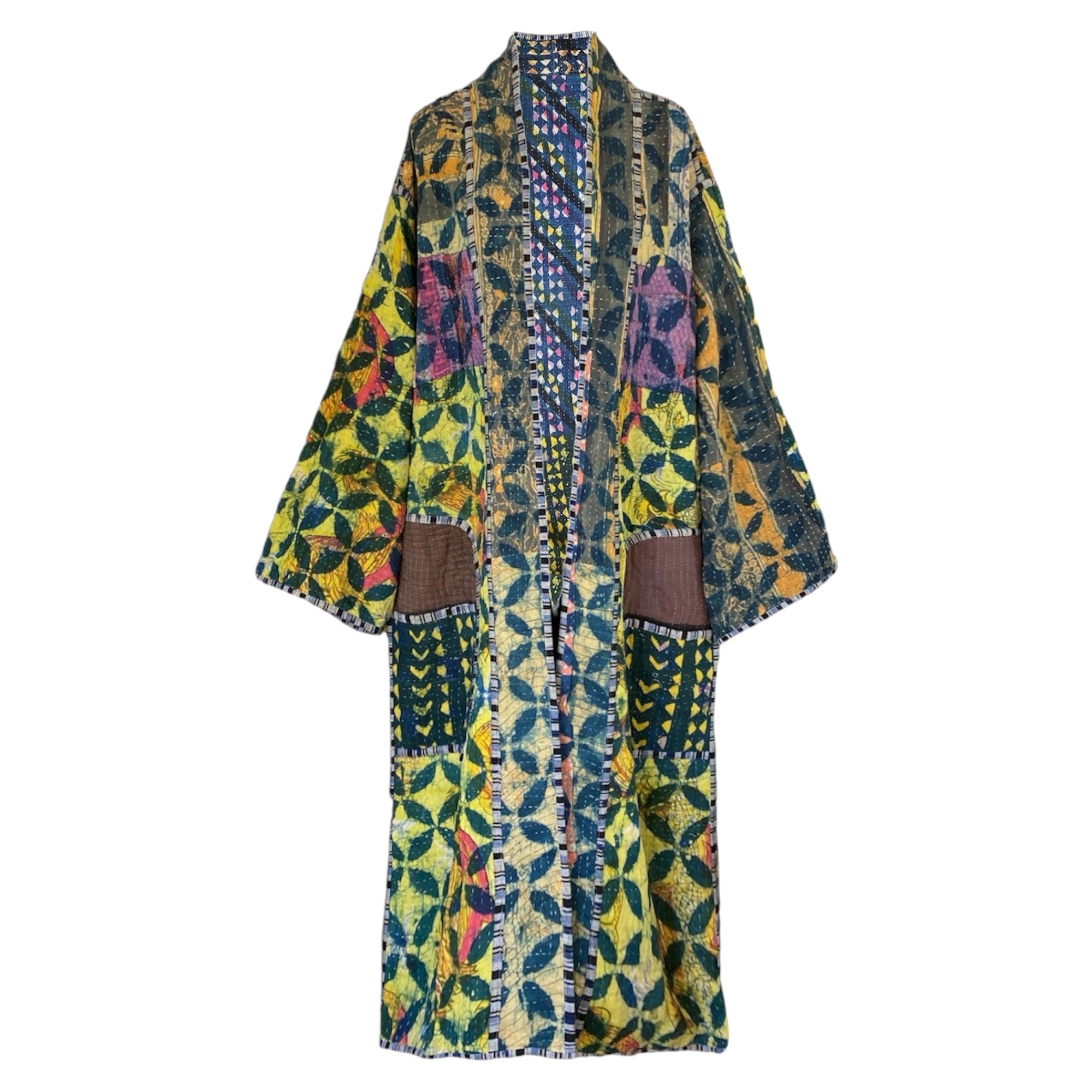 Malini Indigo Cotton Quilted Kantha Coat One of a Kind