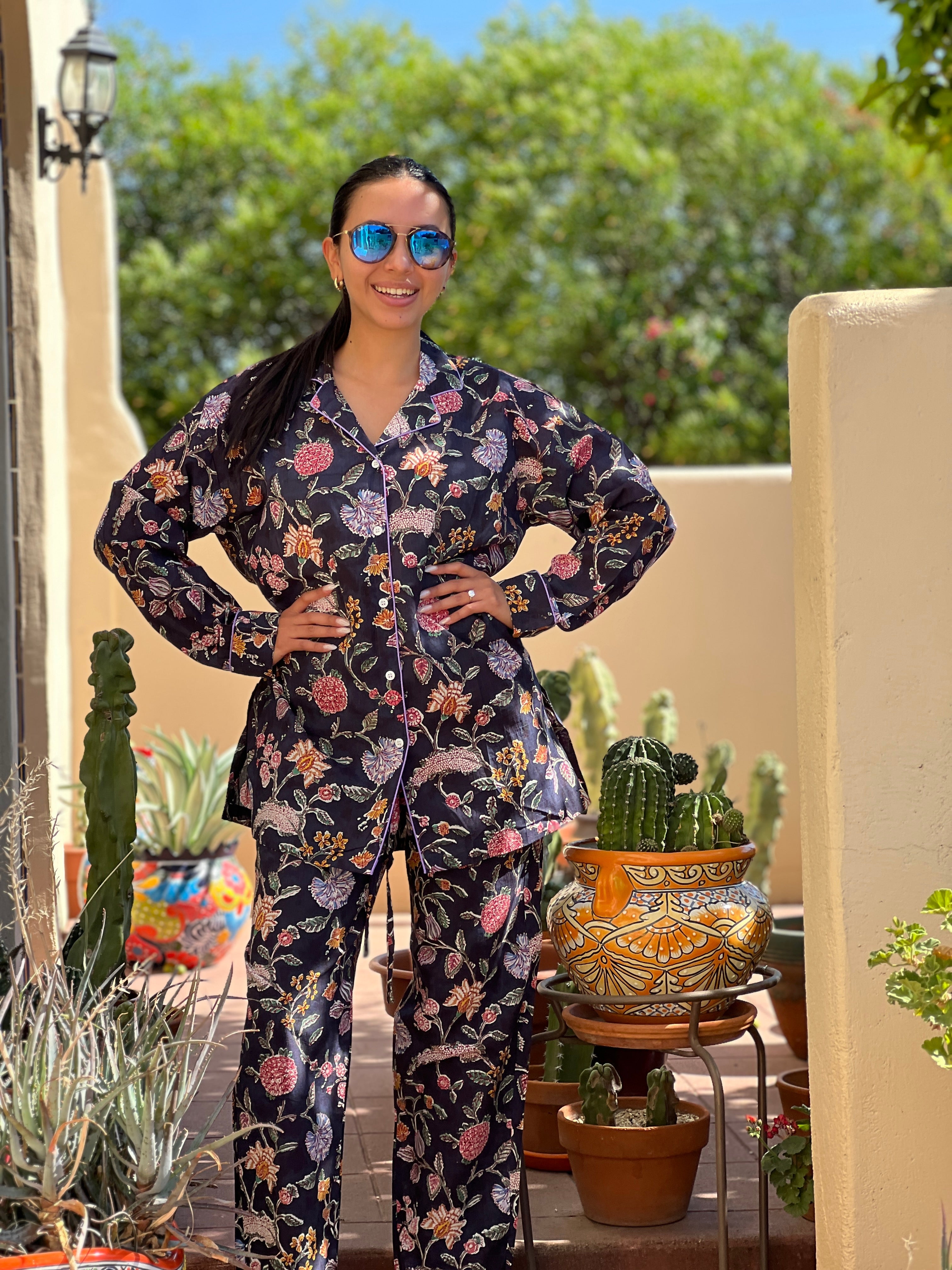 Black Beauty Floral Pajama Long Sleeve