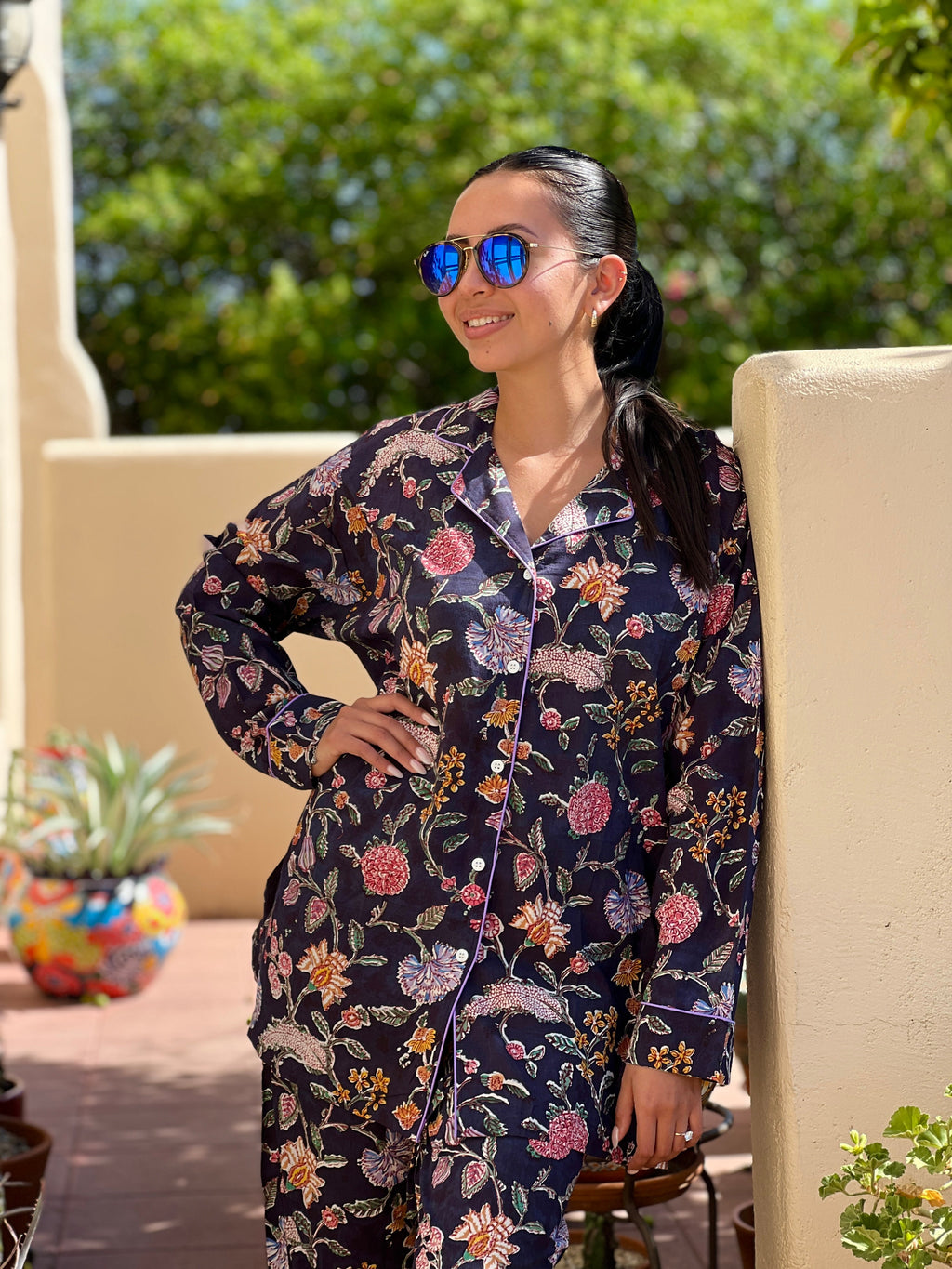 Black Beauty Floral Pajama Long Sleeve