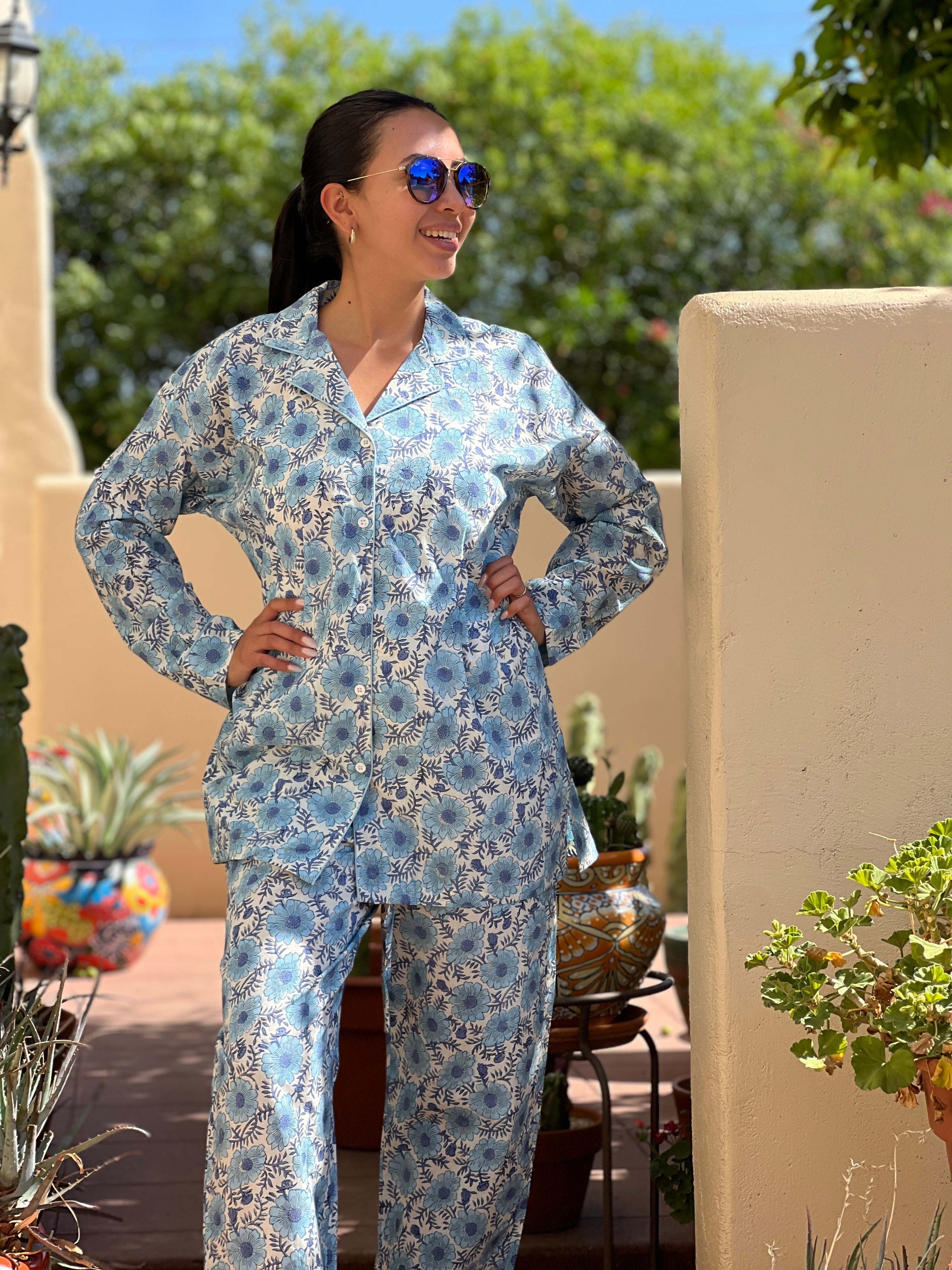 Benedetta Blue Floral Long Sleeve Pajamas
