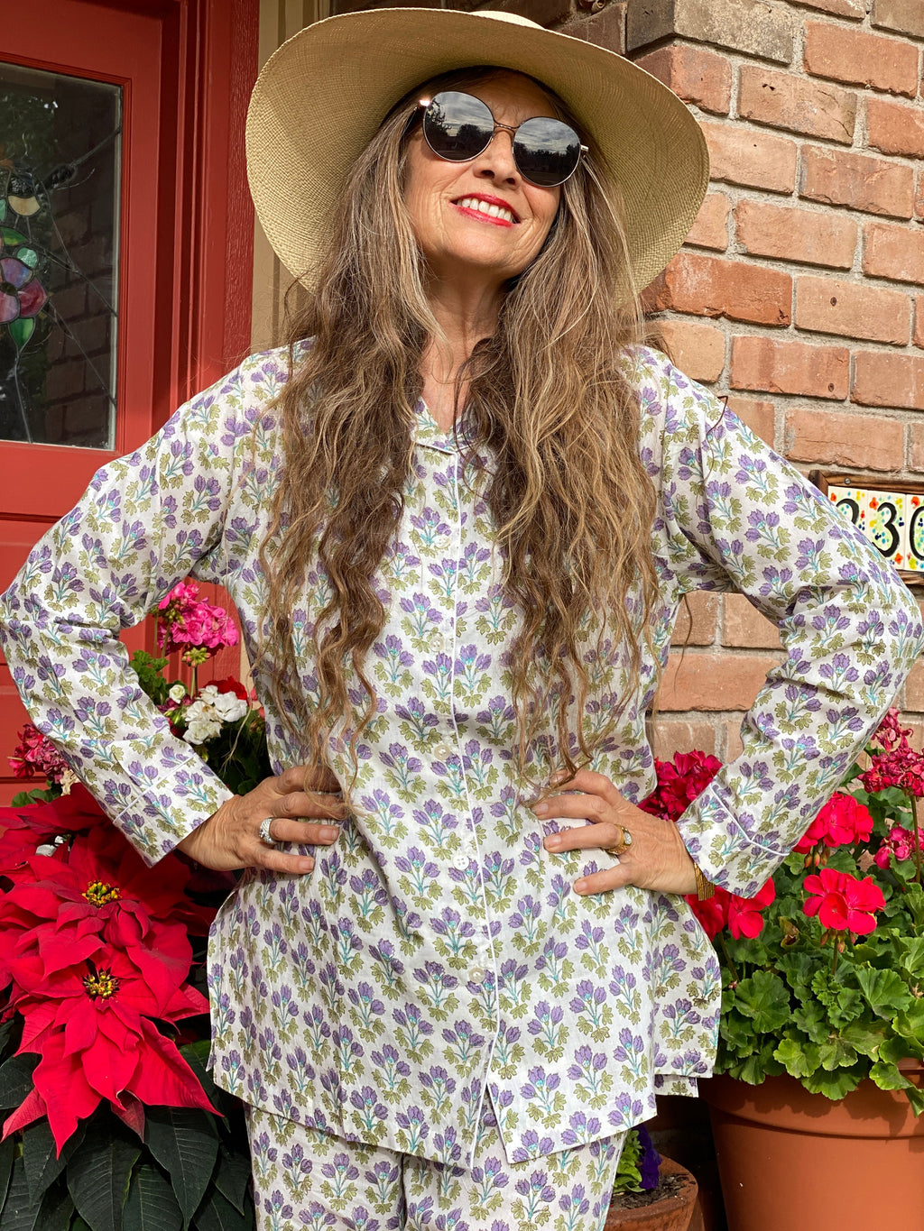 Teresa Lavendar Cotton Floral Pajamas Long Sleeve Store Credit Only