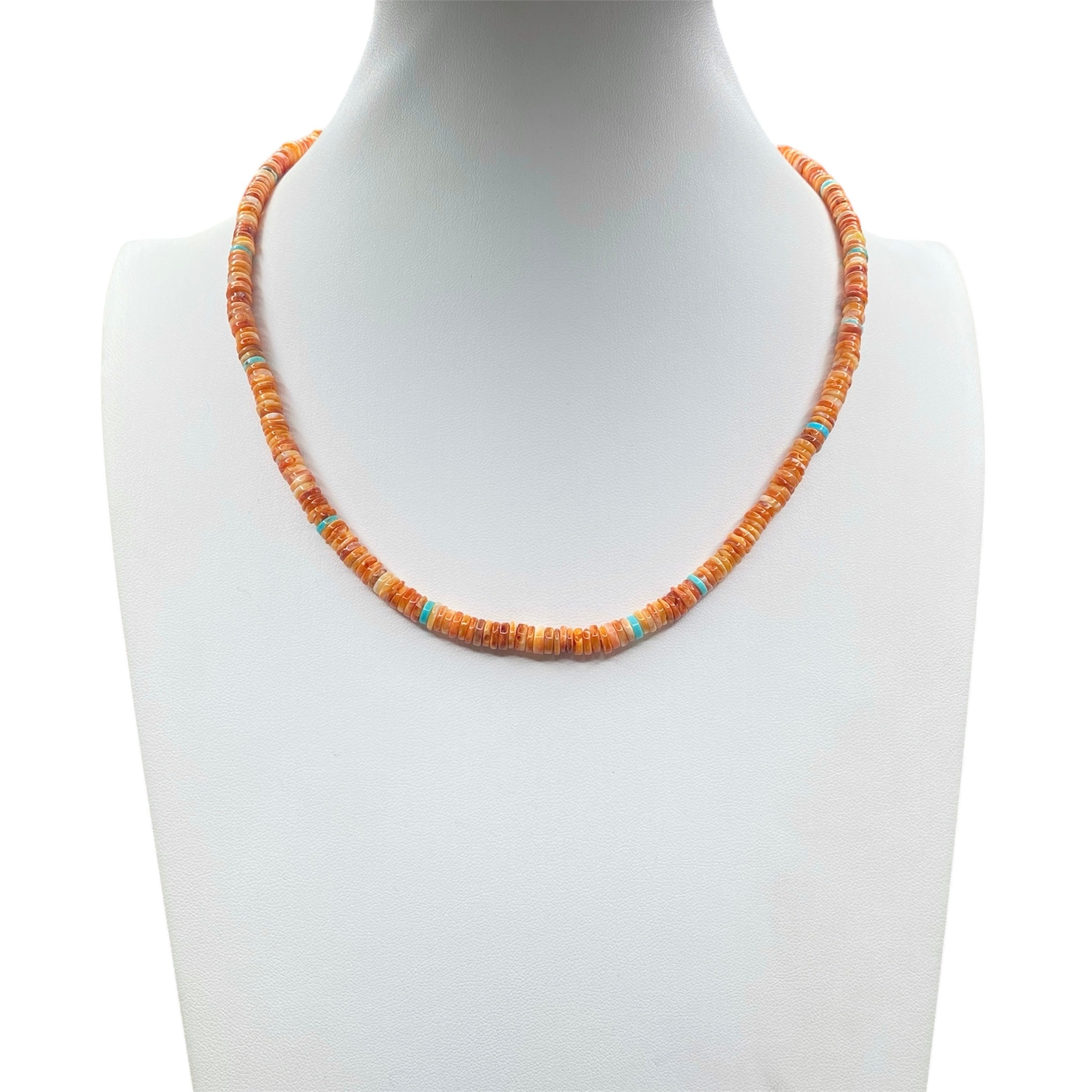 Orange and Red Spiny Oyster and Turquoise Necklace