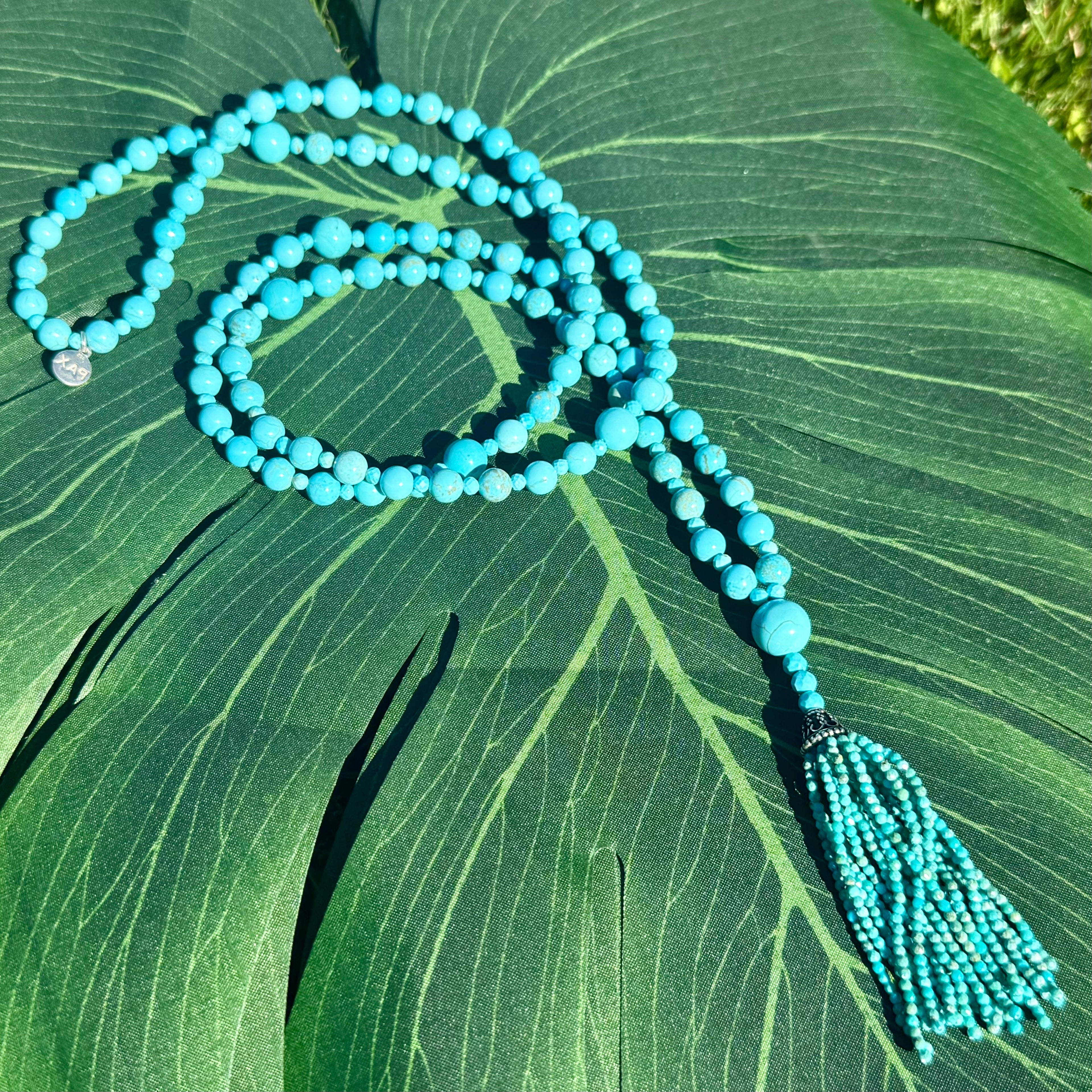 Genuine Turquoise Tassel Mala Necklace