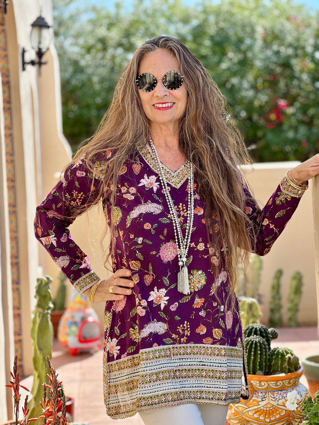 Alex Plum Floral Cotton Tunic