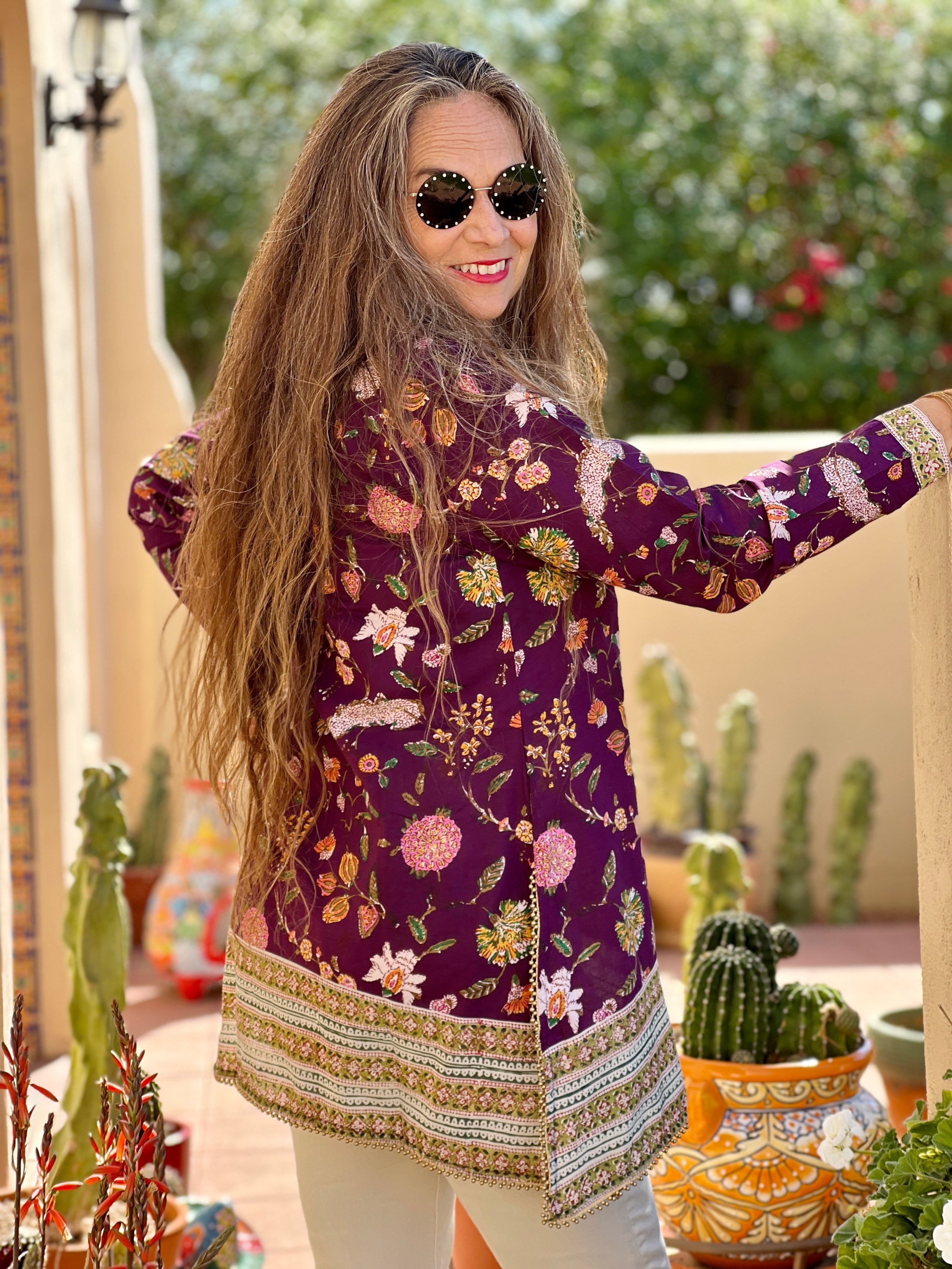 Alex Plum Floral Cotton Tunic