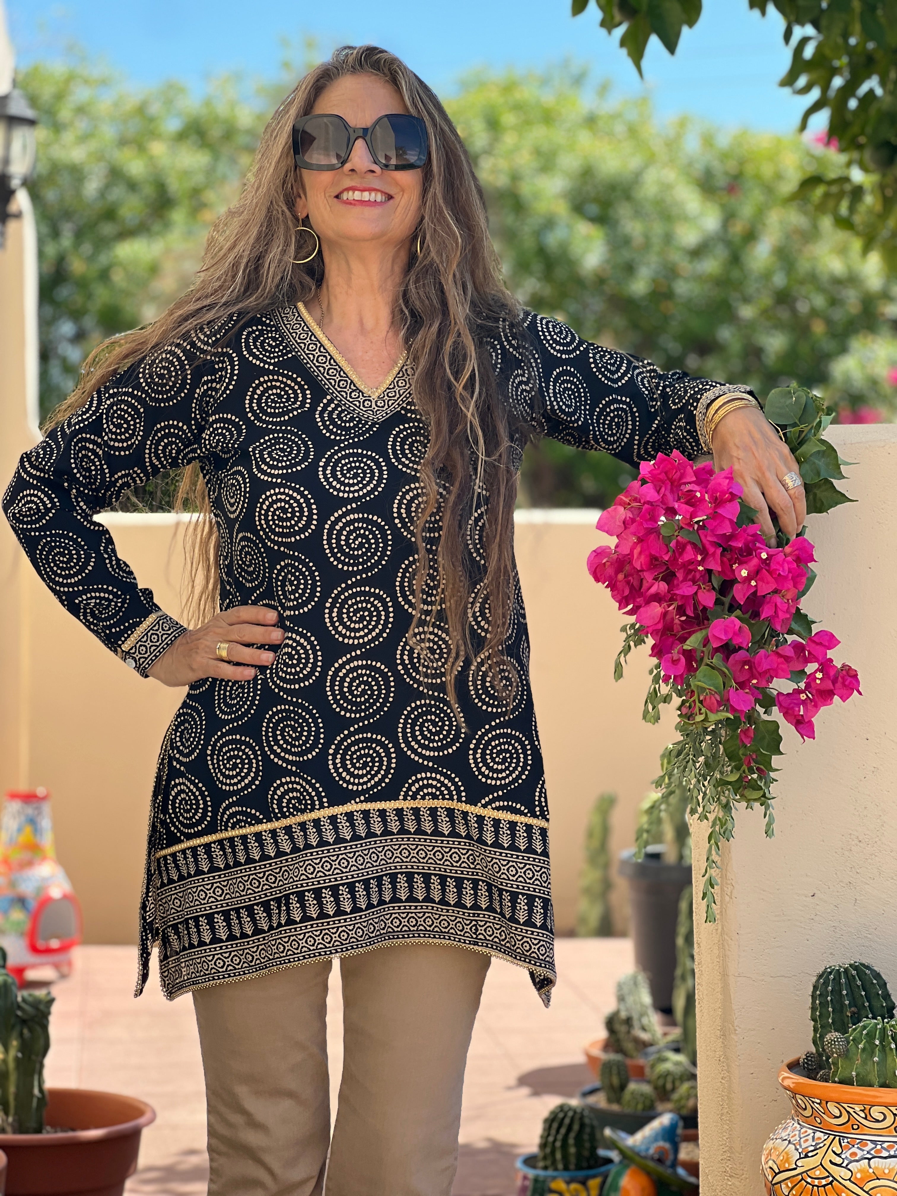 Karma Black Beaded Cotton Tunic
