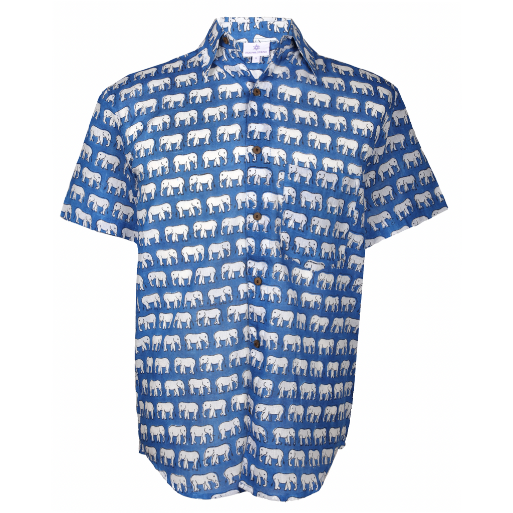 Balboa Blue Men's Elephant Short Sleeve Shirt
