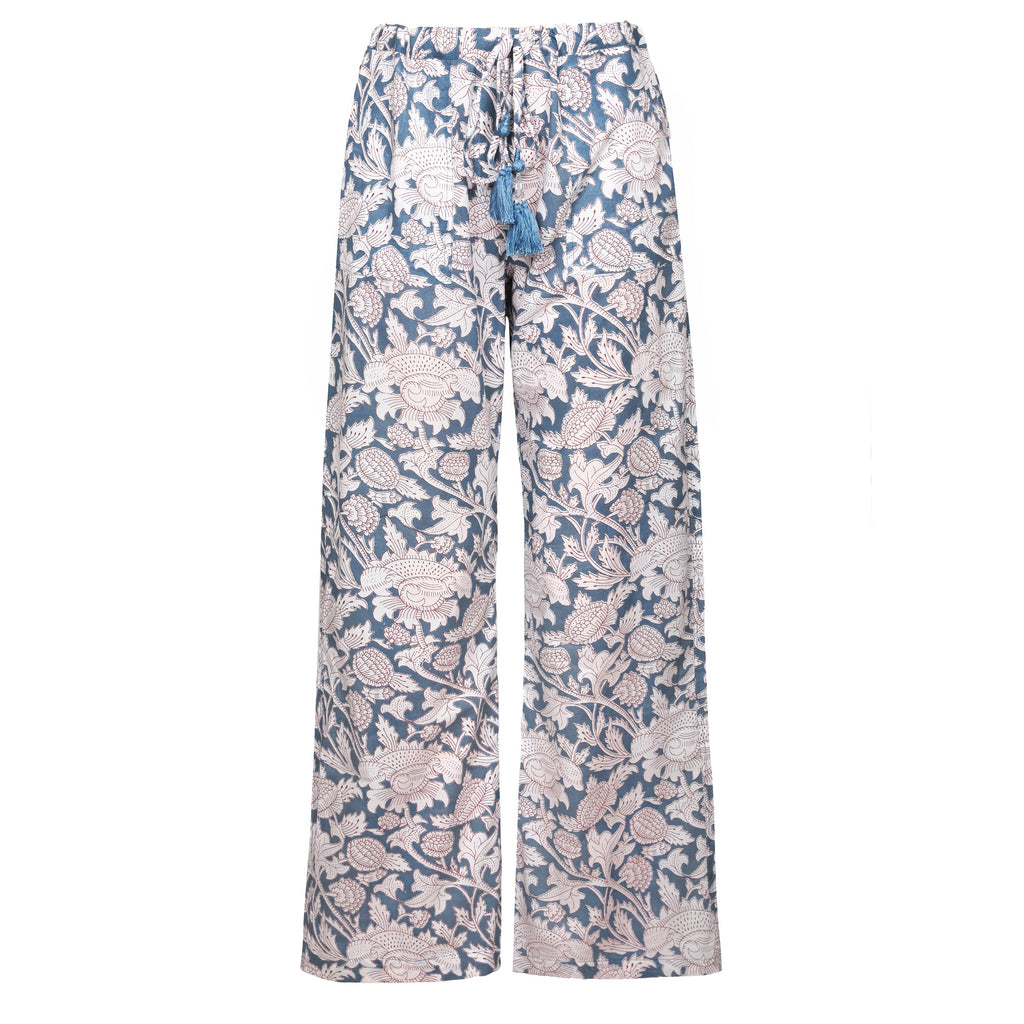 Laura Pewter Floral Cotton Lounge Pants Final Sale