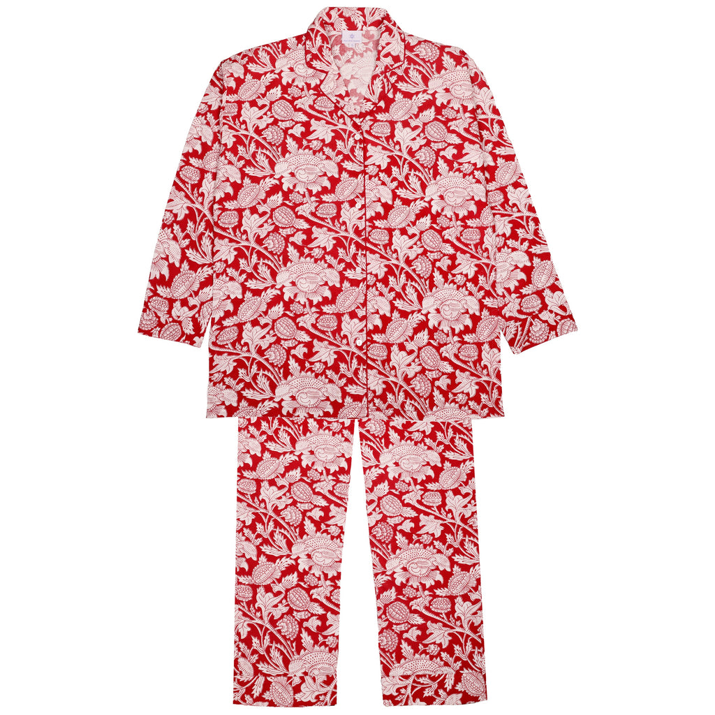 Laura Red Floral Cotton Pajamas Long Sleeve Store Credit