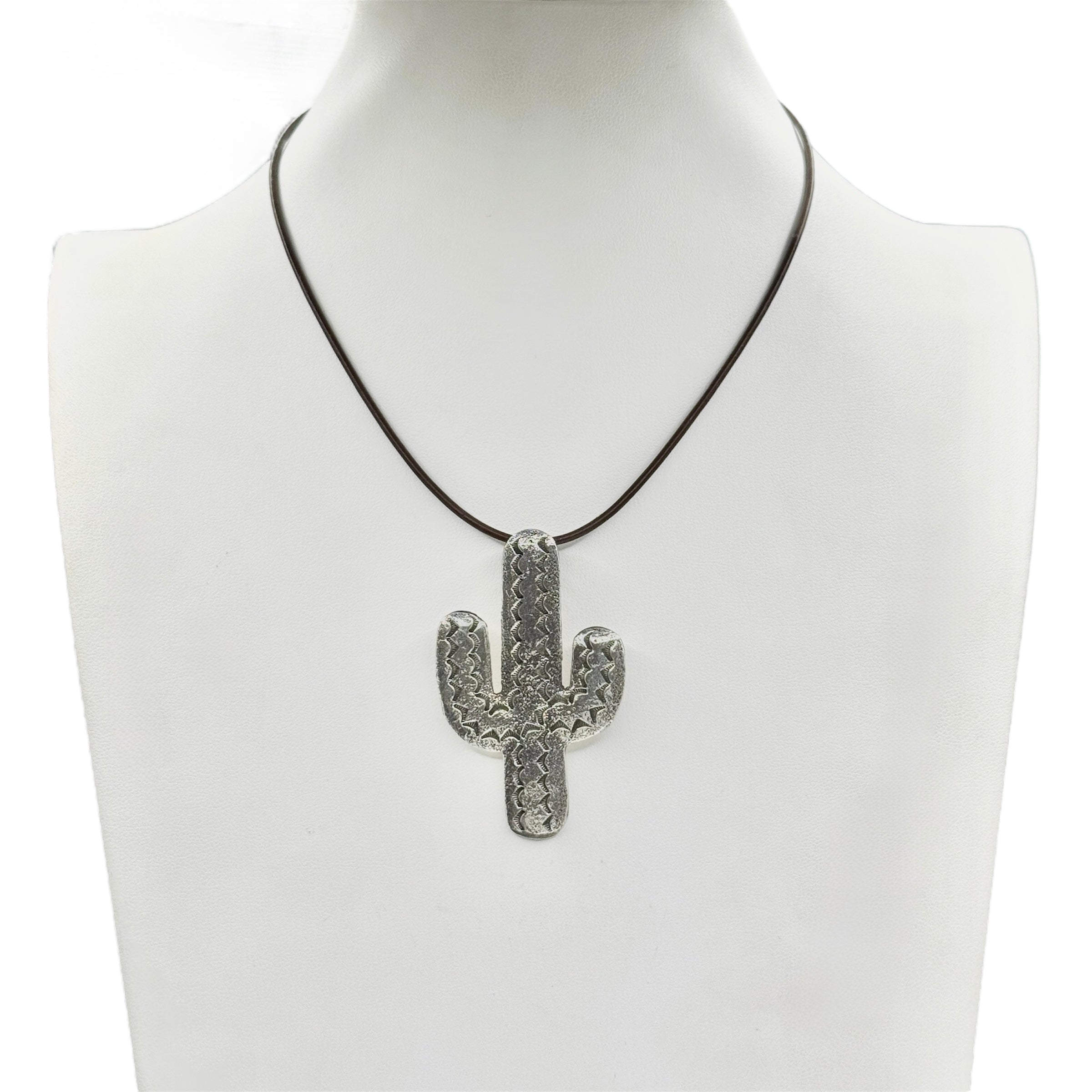 Navajo Silver Tufa Cast Saguaro Cactus Necklace