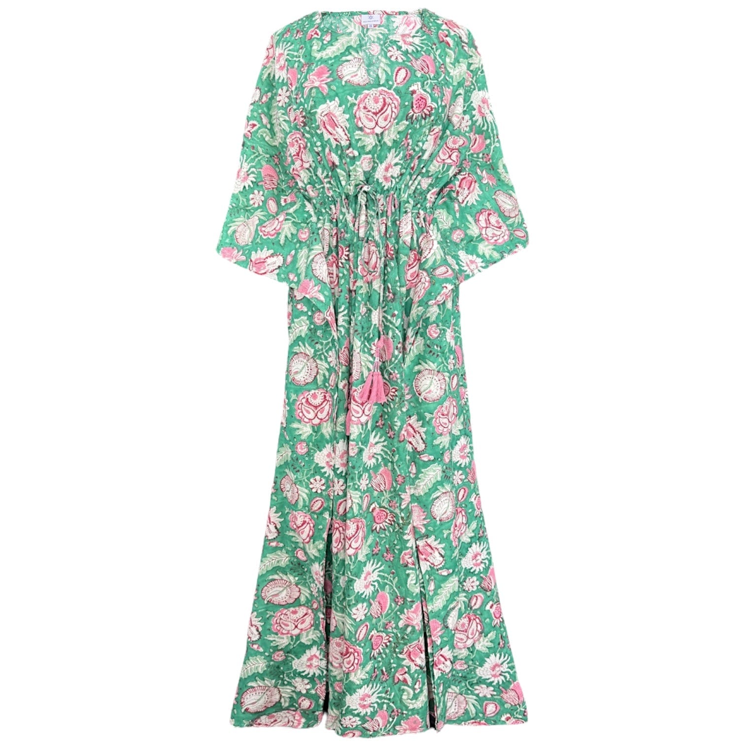 Capri Green Floral Maxi Kaftan Dress