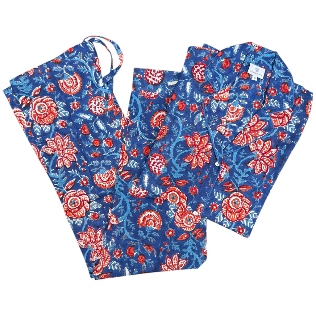 Bengaluru Blue Cotton Floral Pajamas Store Credit