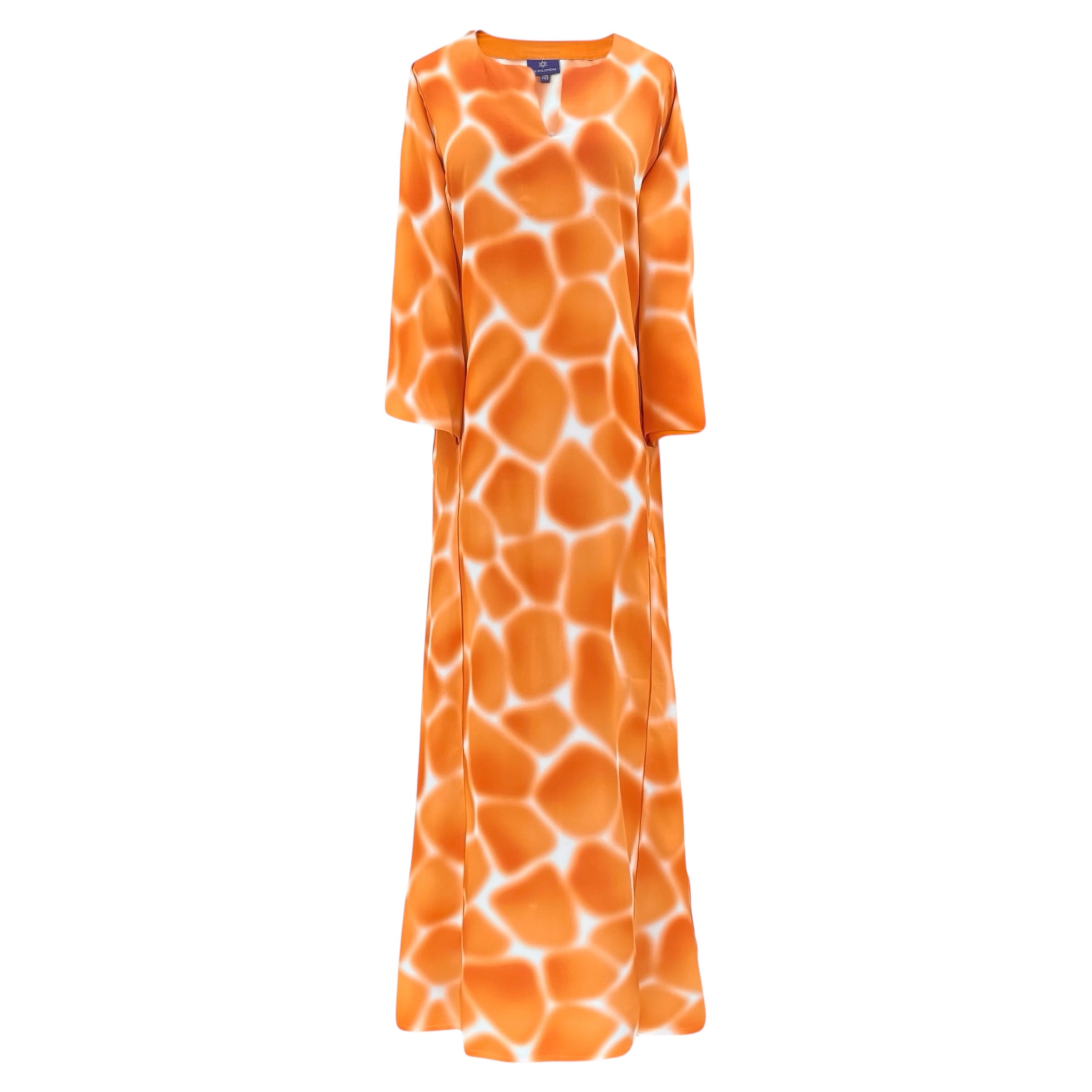 Zirafa Giraffa Orange Italian Silk Long Tunic Dress