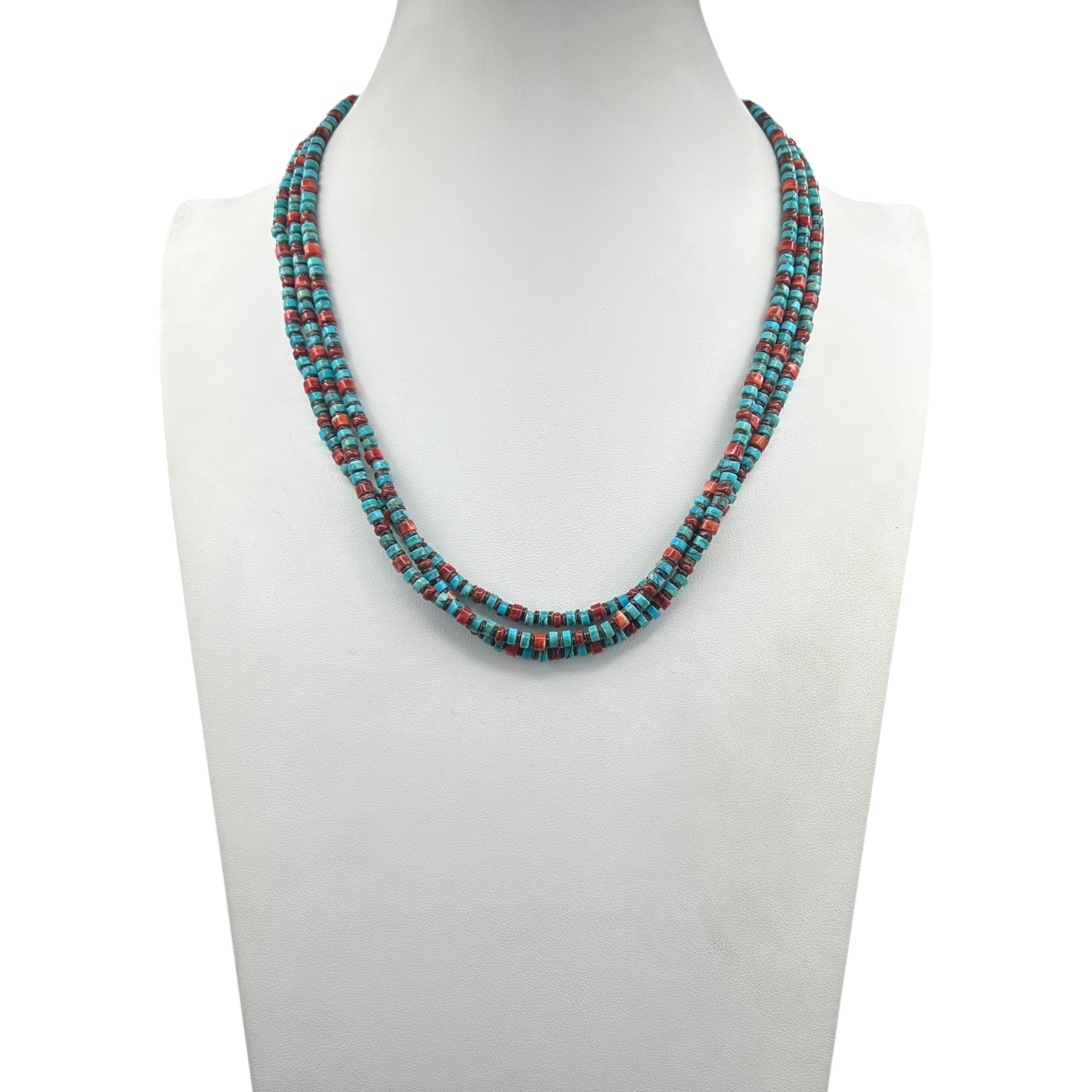 Turquoise, Pen Shell, and Apple Coral Necklace Santo Domingo