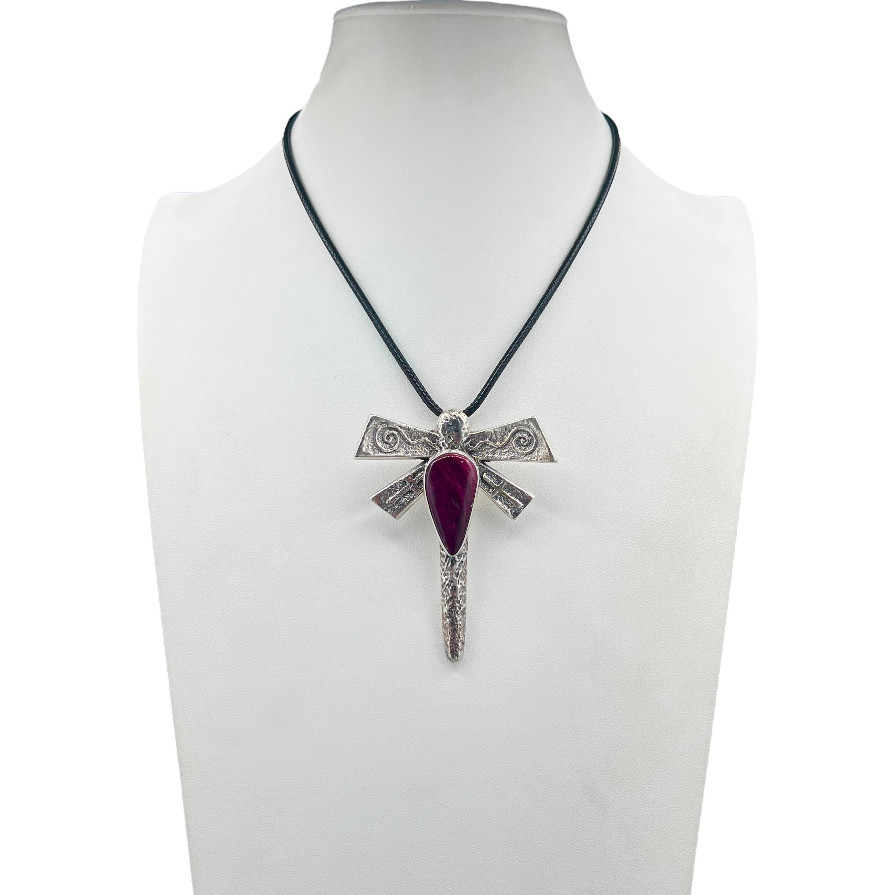 Navajo  Sterling Silver Purple Spiny Oyster Dragonfly Necklace